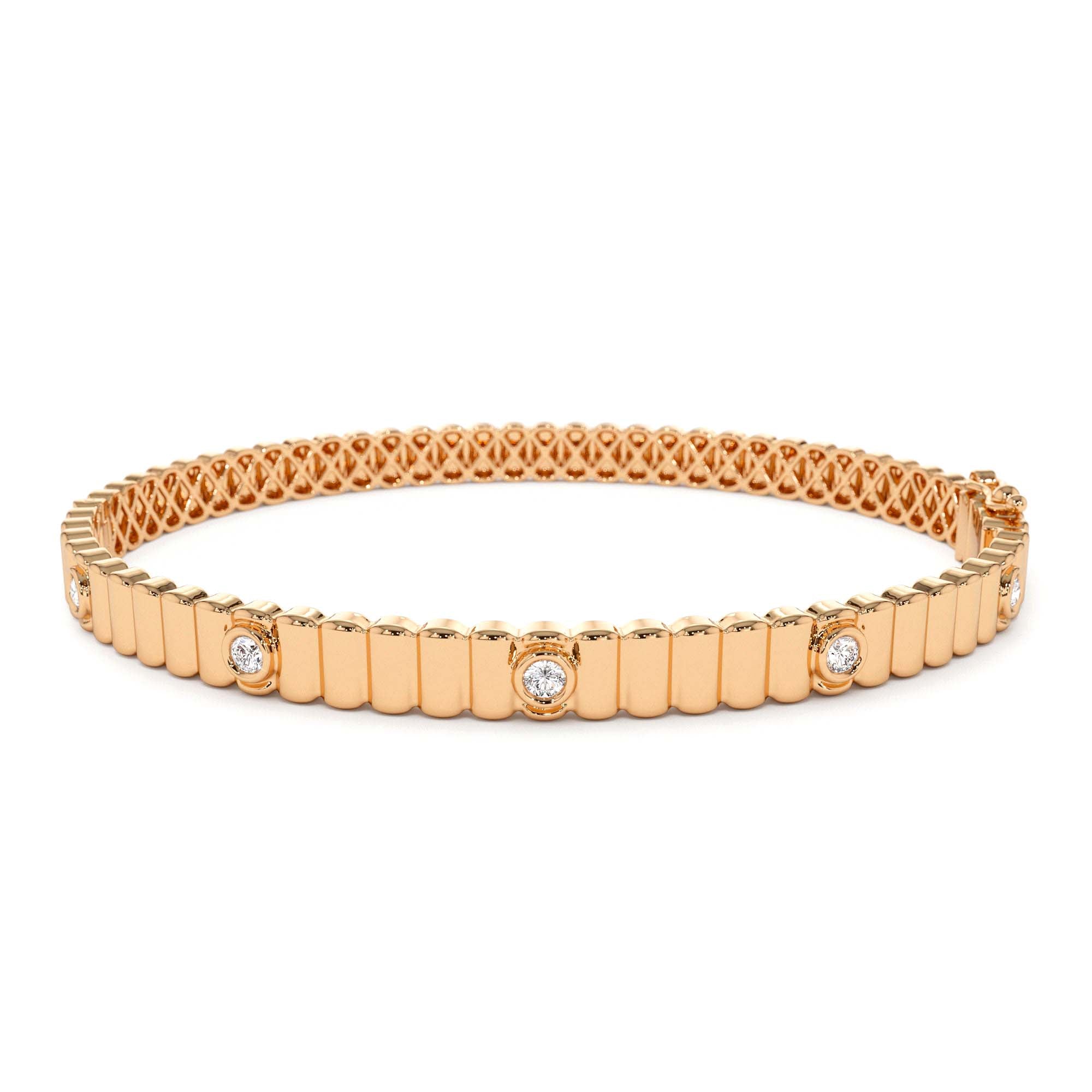 14k Gold Ribbed Diamond Bangle Bracelet - view 2