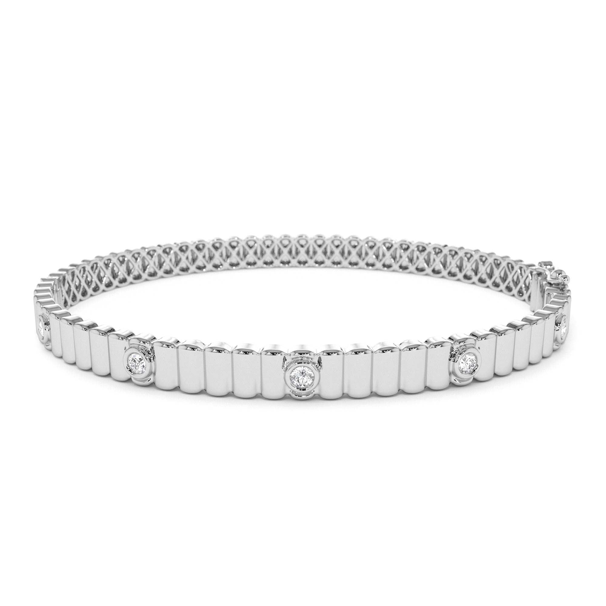 14k Gold Ribbed Diamond Bangle Bracelet - view 3