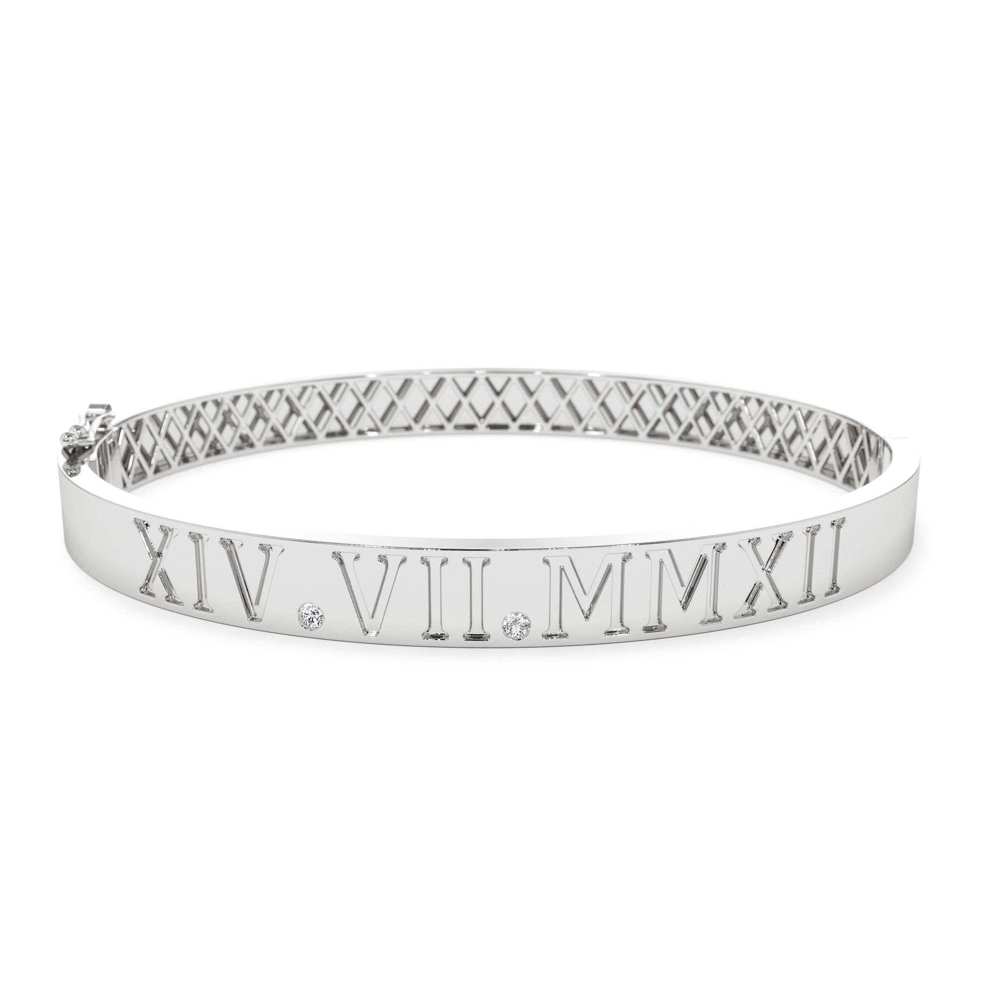 14K Personalized Roman Numeral Bangle Bracelet - view 2