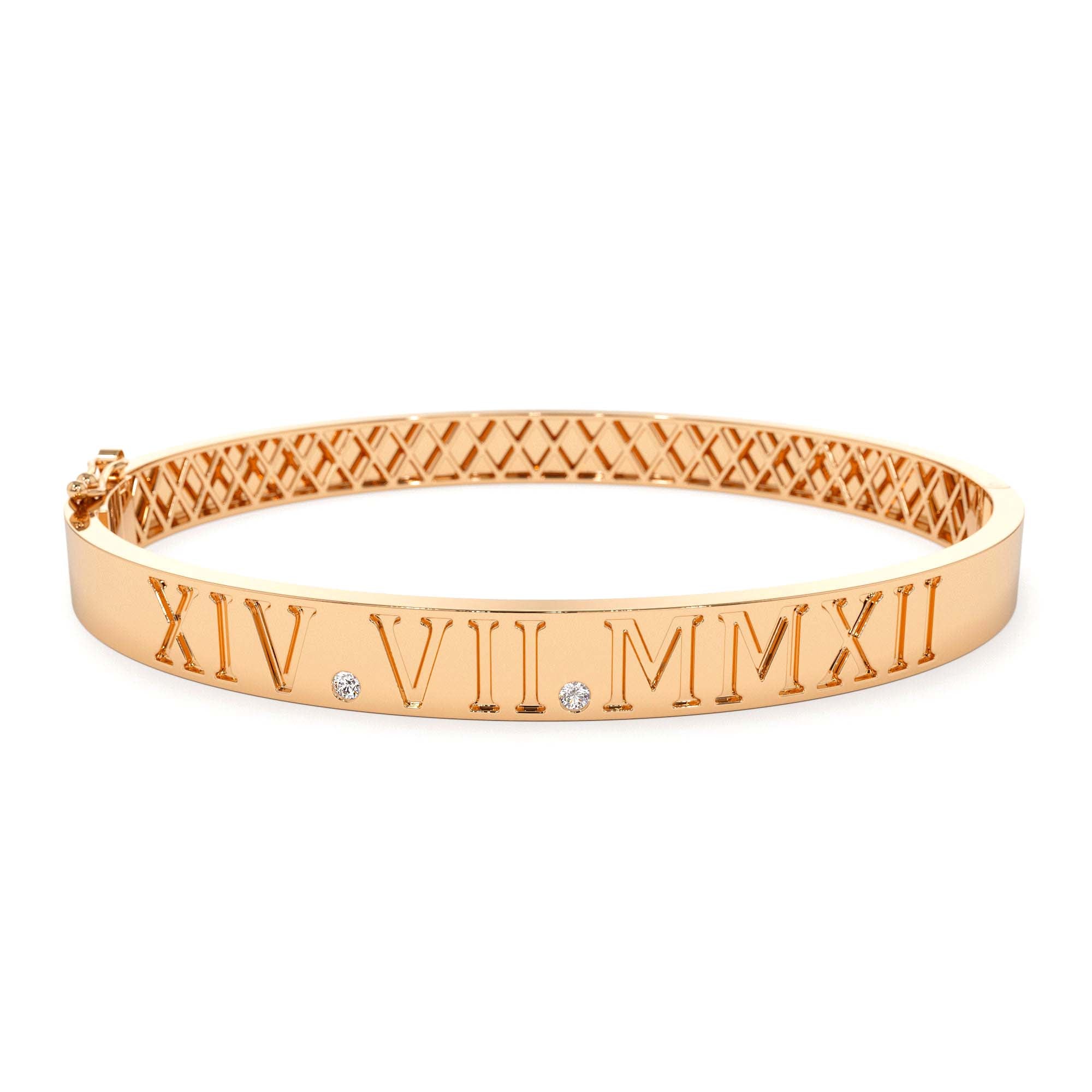 14K Personalized Roman Numeral Bangle Bracelet - view 3