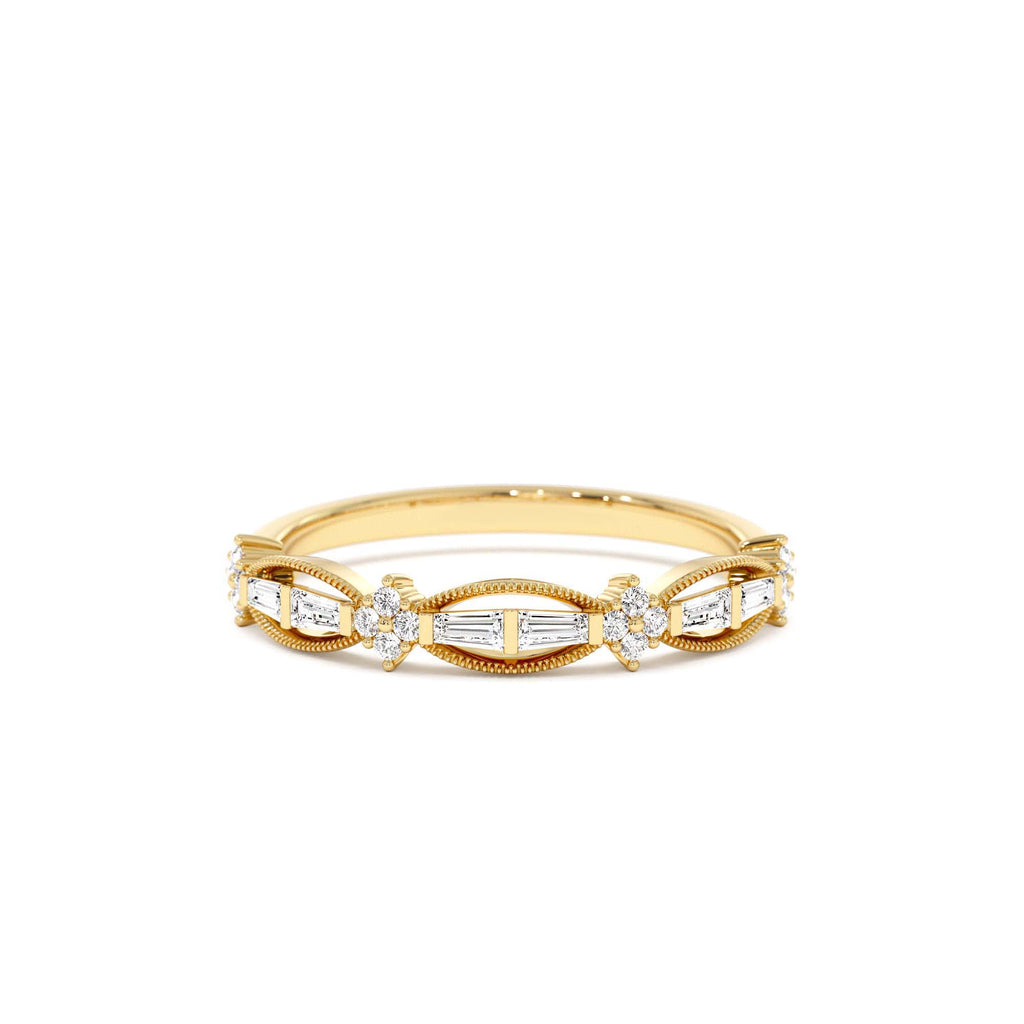 14k Vintage Inspired Baguette Diamond Wedding RIng by Orlina Fine