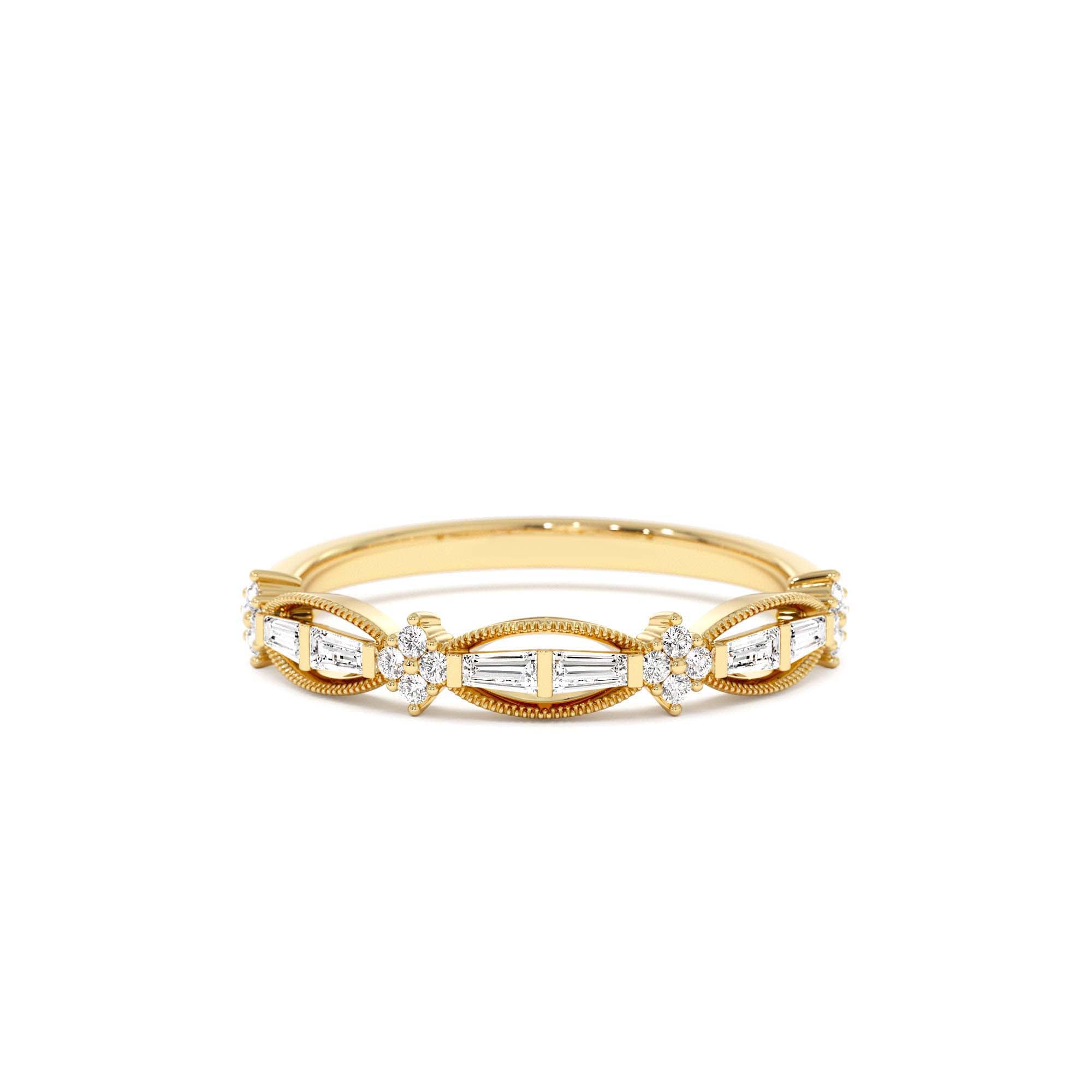 14k Vintage Inspired Baguette Diamond Wedding RIng by Orlina Fine