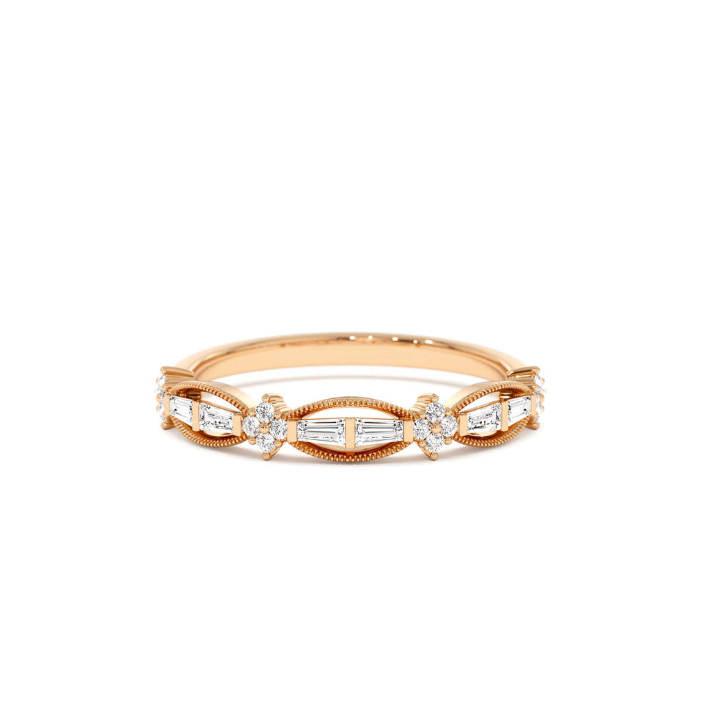 14k Vintage Inspired Baguette Diamond Wedding RIng - view 2