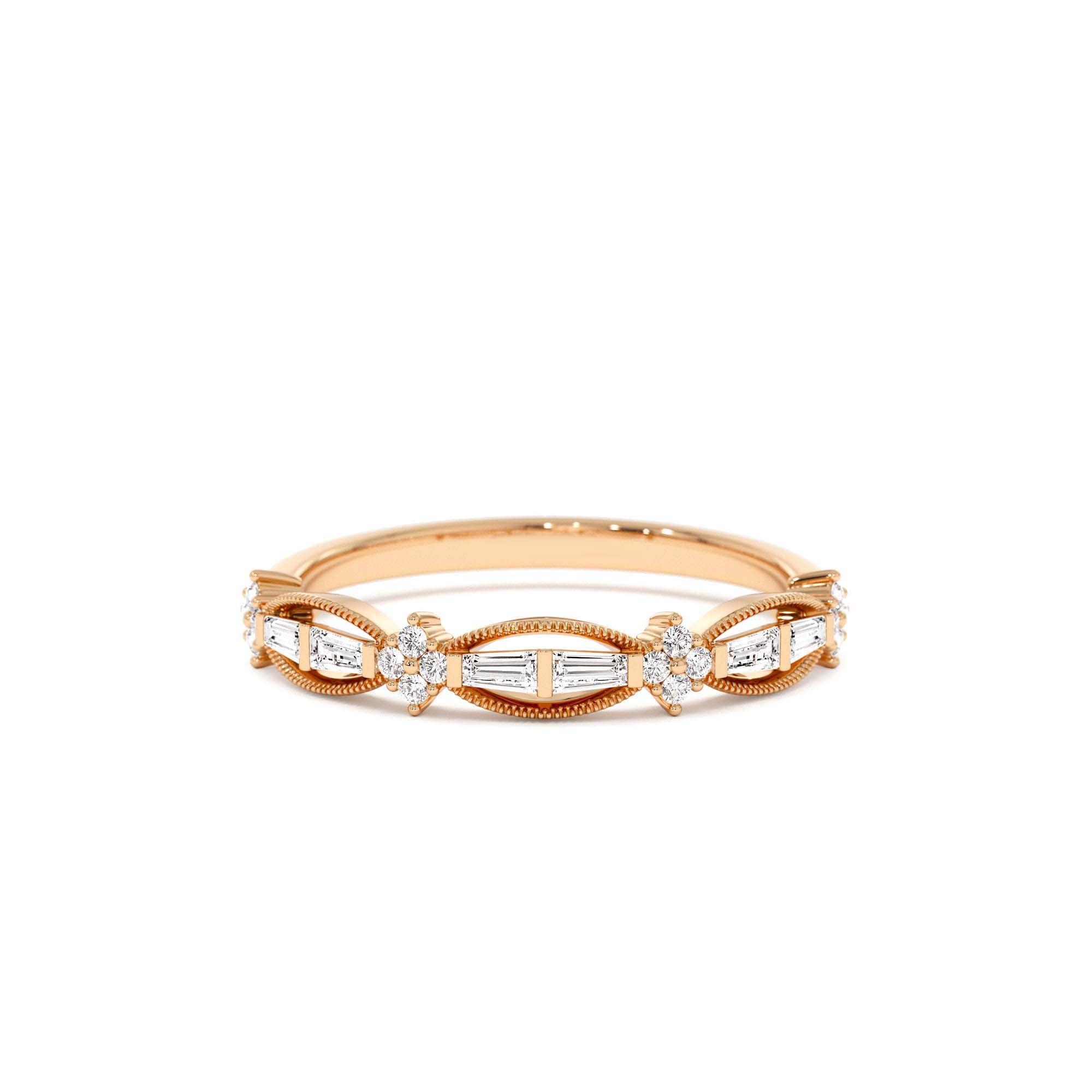 14k Vintage Inspired Baguette Diamond Wedding RIng - view 2