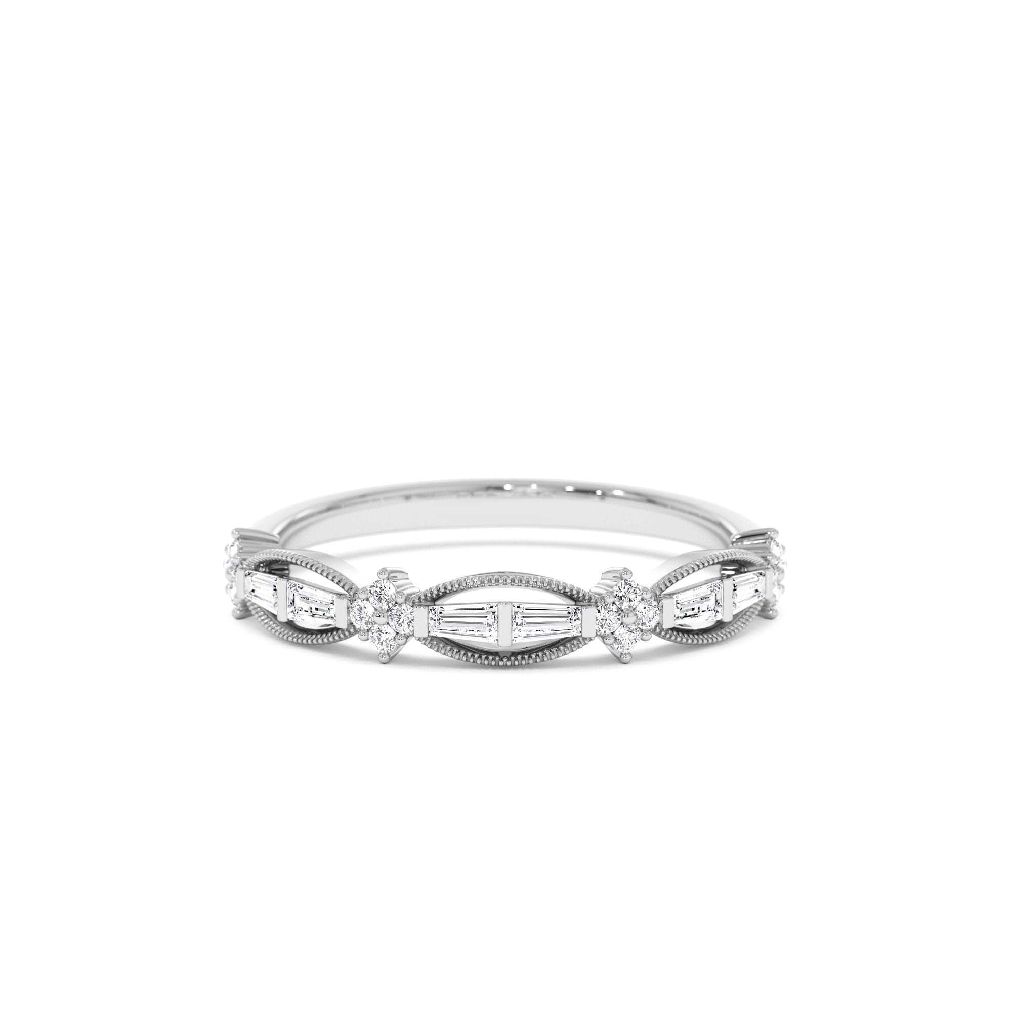 14k Vintage Inspired Baguette Diamond Wedding RIng - view 3