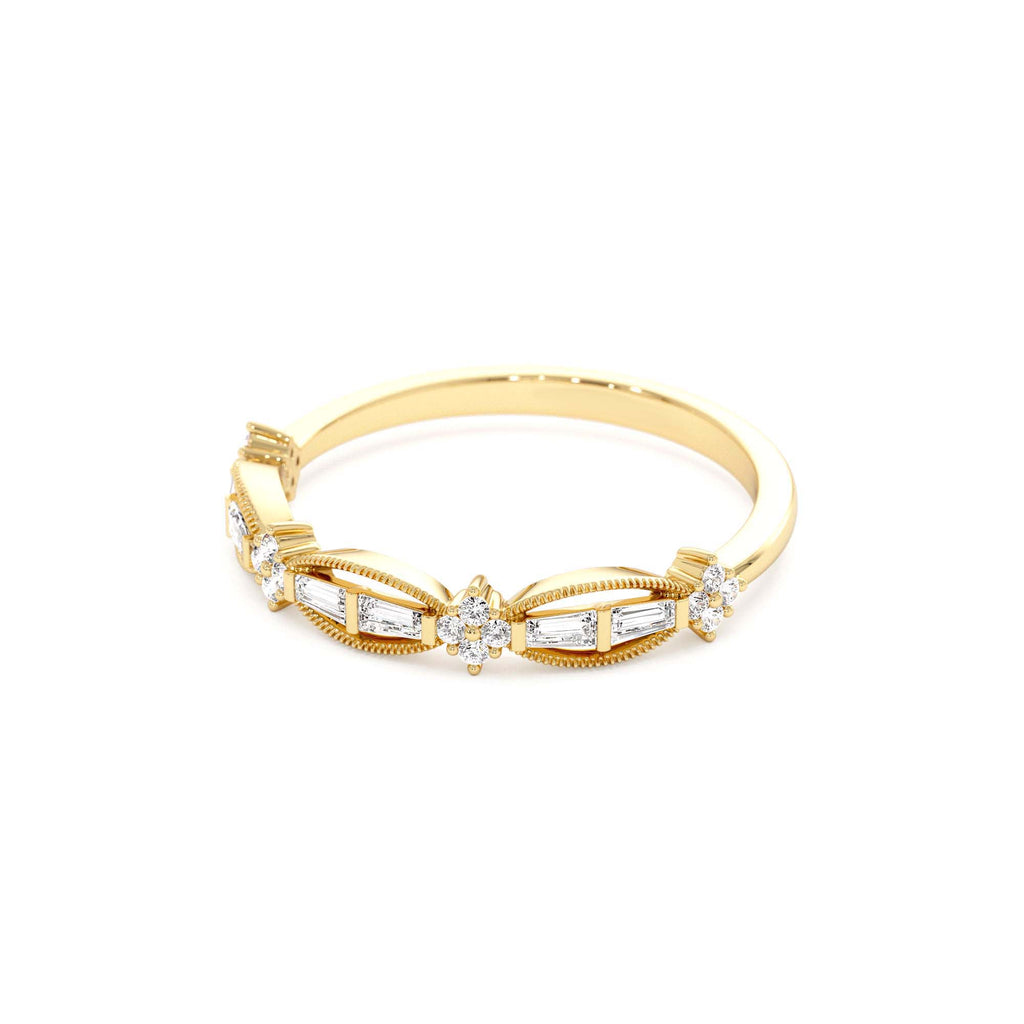 14k Vintage Inspired Baguette Diamond Wedding RIng - view 4