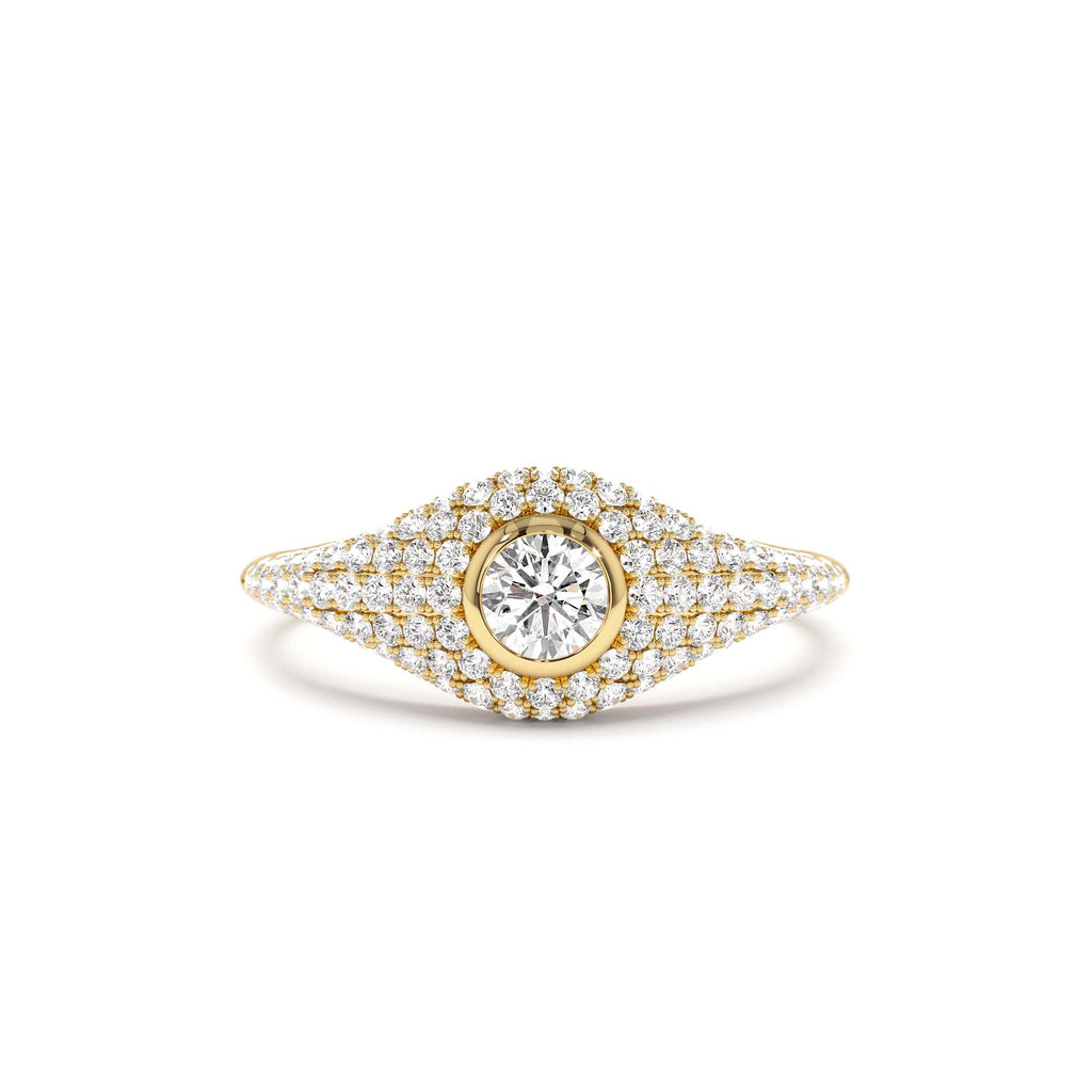 14K Pave Setting Round Diamond Signet Ring by Orlina Fine