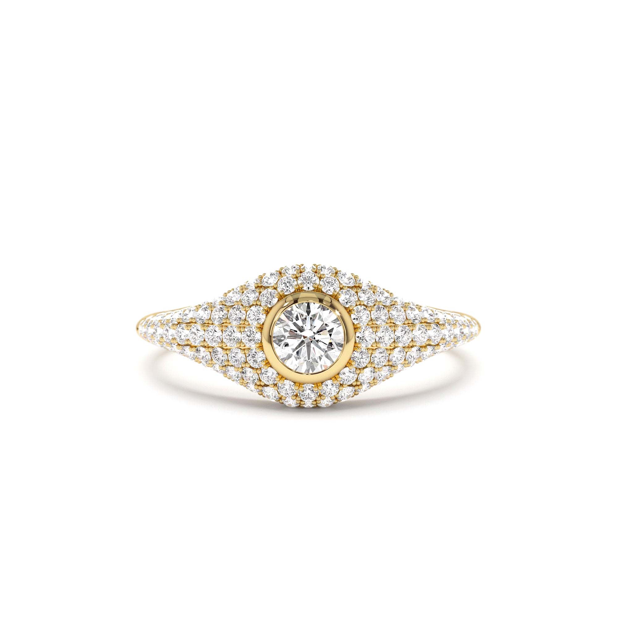 14K Pave Setting Round Diamond Signet Ring by Orlina Fine