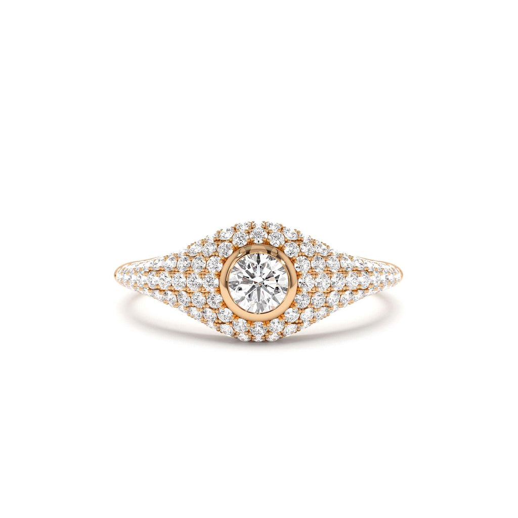 14K Pave Setting Round Diamond Signet Ring - view 2
