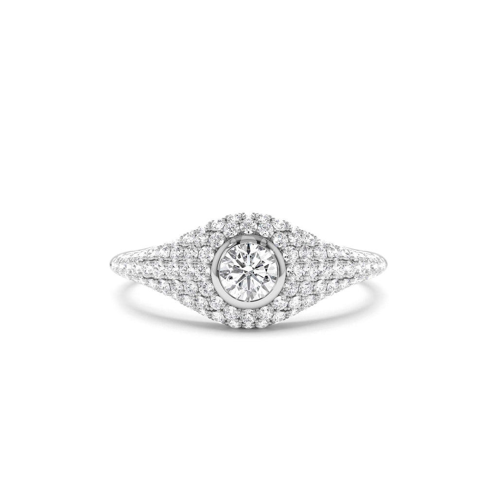 14K Pave Setting Round Diamond Signet Ring - view 3