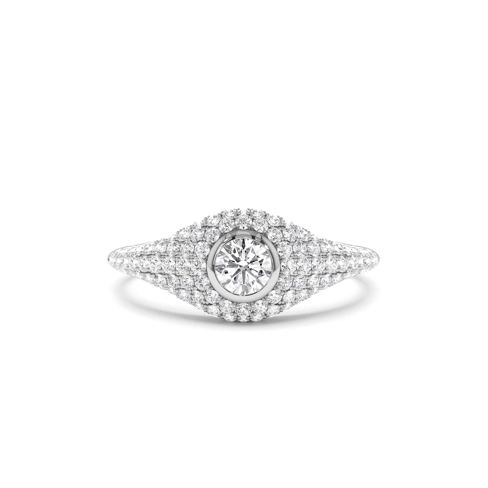 14K Pave Setting Round Diamond Signet Ring - view 3