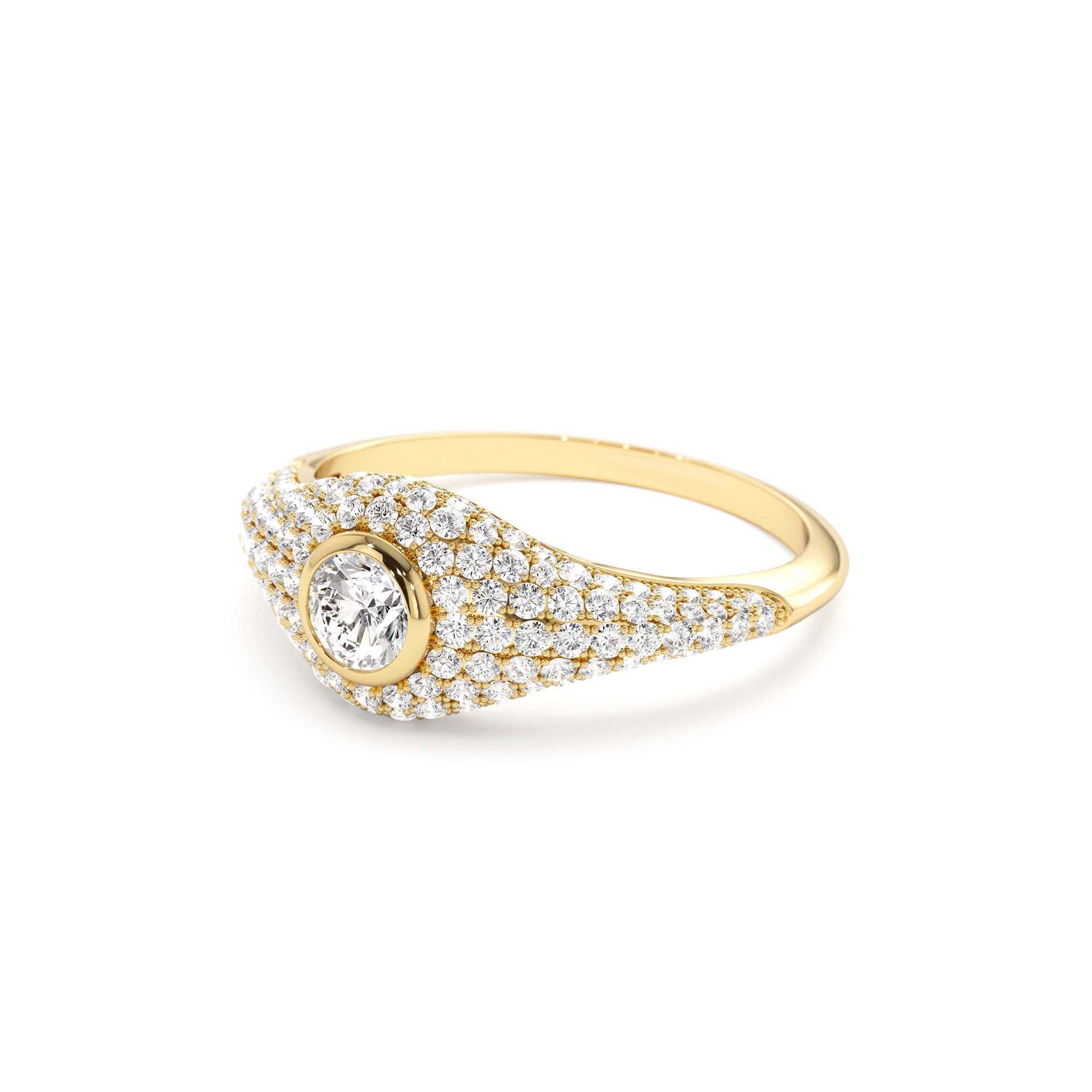 14K Pave Setting Round Diamond Signet Ring - view 4