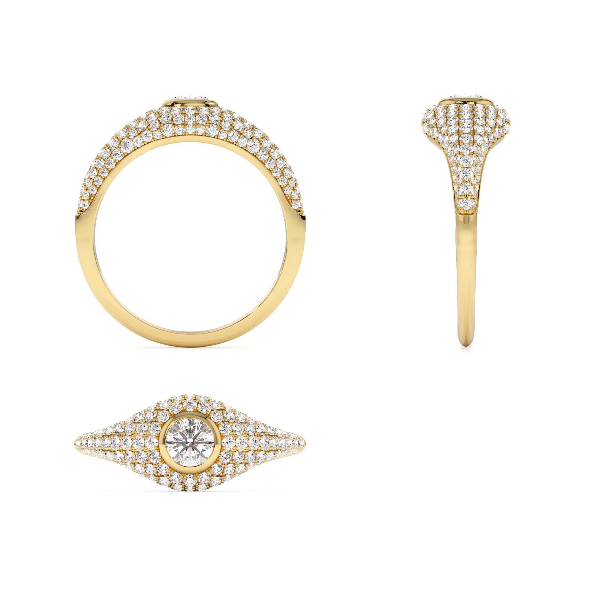 14K Pave Setting Round Diamond Signet Ring - view 5