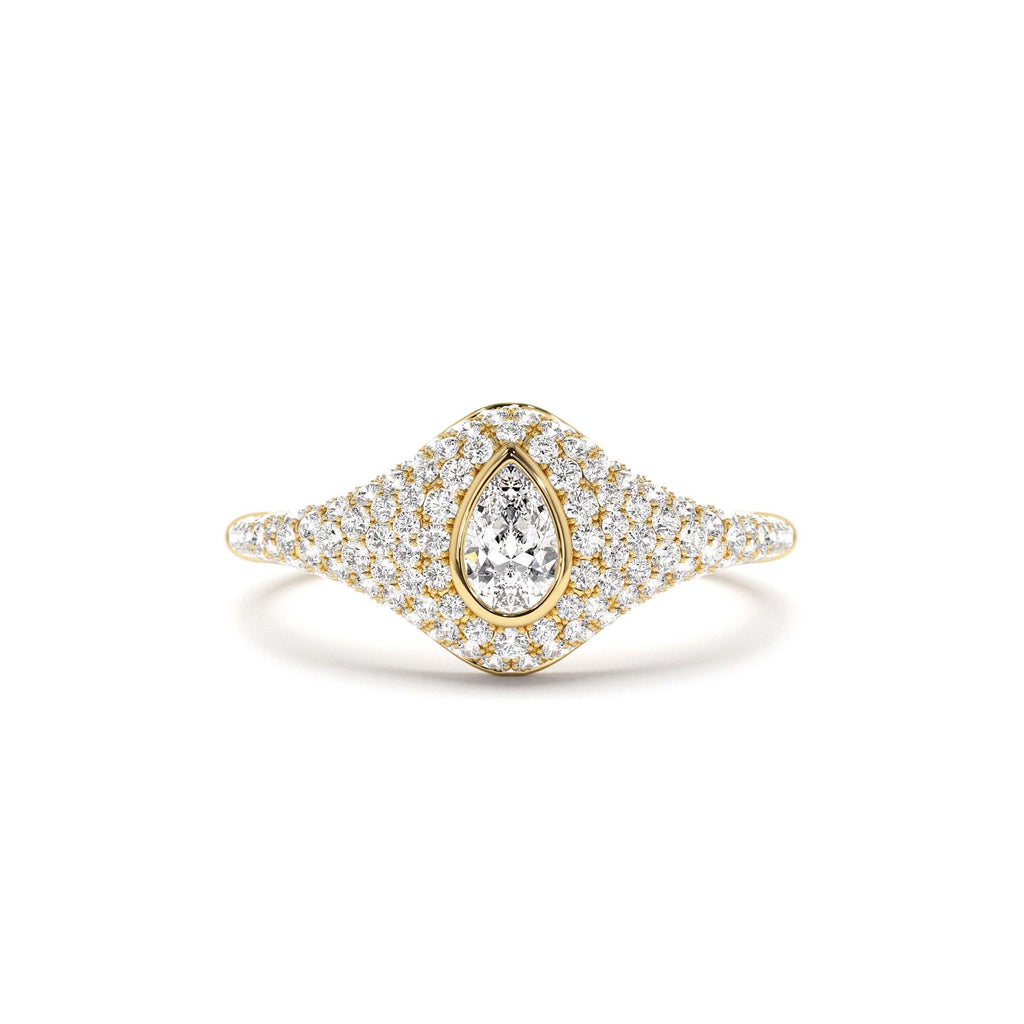 14K Pave Setting Pear Shaped Diamond Signet Ring by Orlina Fine
