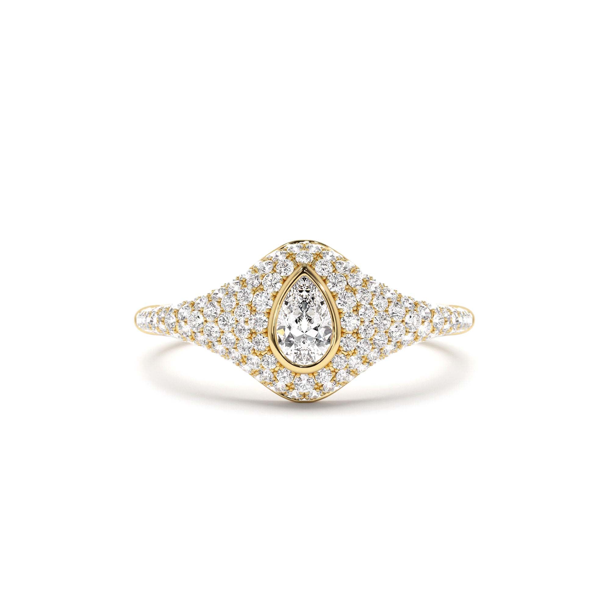 14K Pave Setting Pear Shaped Diamond Signet Ring by Orlina Fine