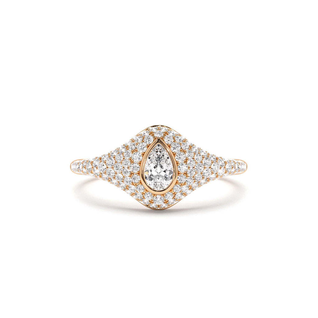 14K Pave Setting Pear Shaped Diamond Signet Ring - view 2