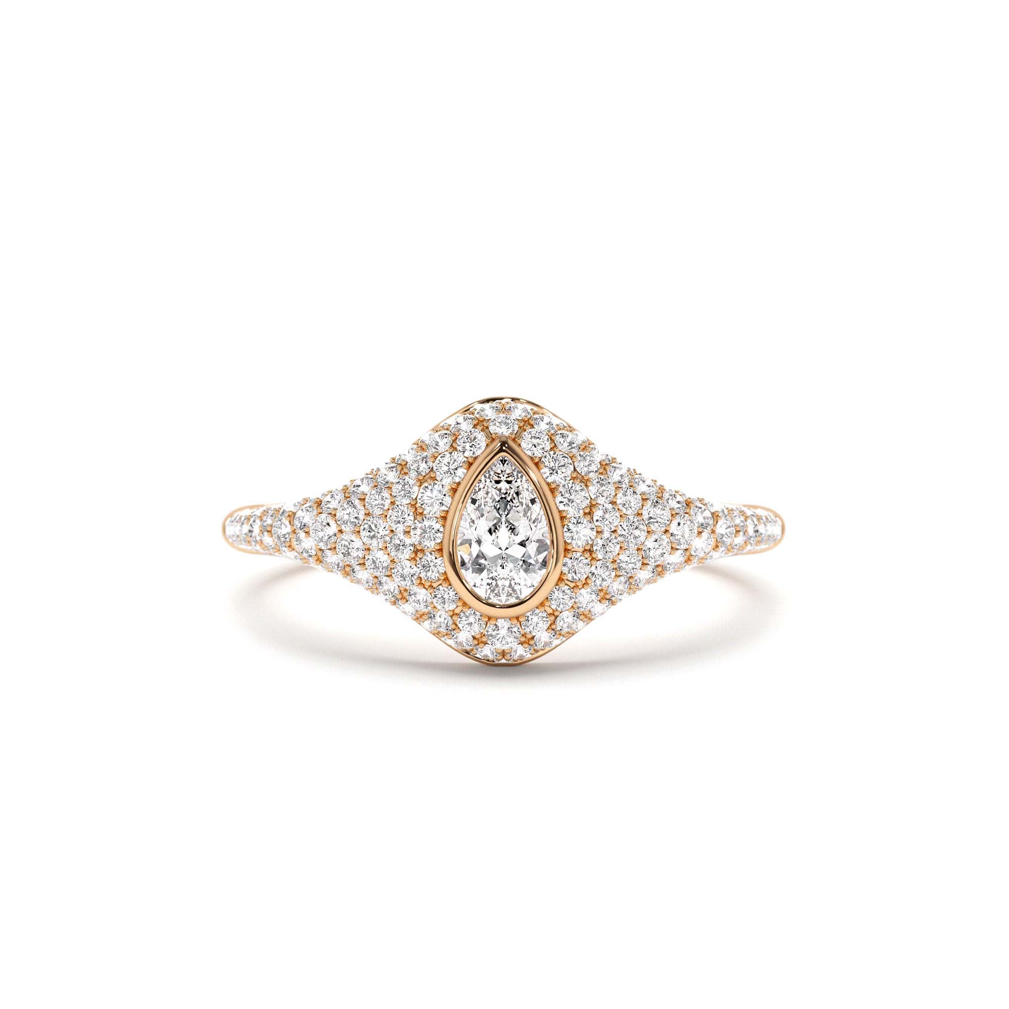14K Pave Setting Pear Shaped Diamond Signet Ring - view 2