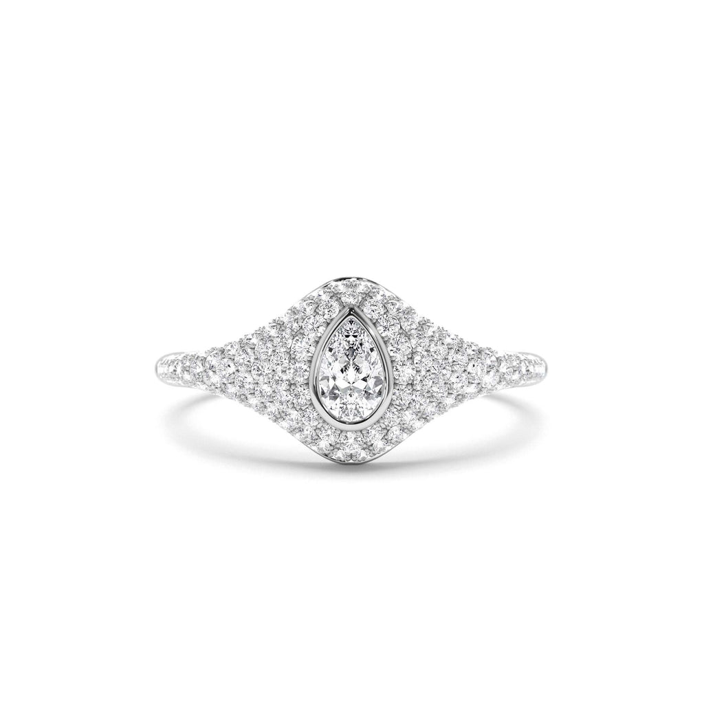 14K Pave Setting Pear Shaped Diamond Signet Ring - view 3