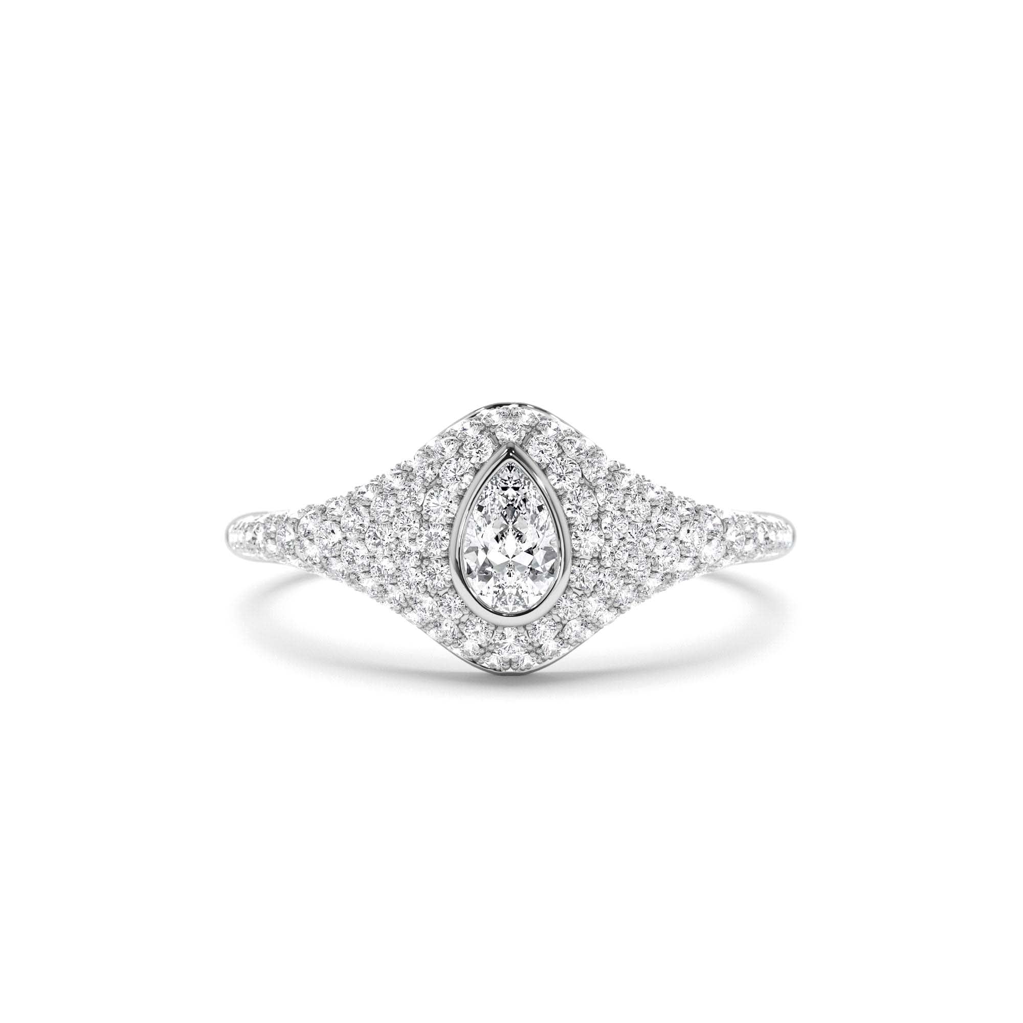 14K Pave Setting Pear Shaped Diamond Signet Ring - view 3