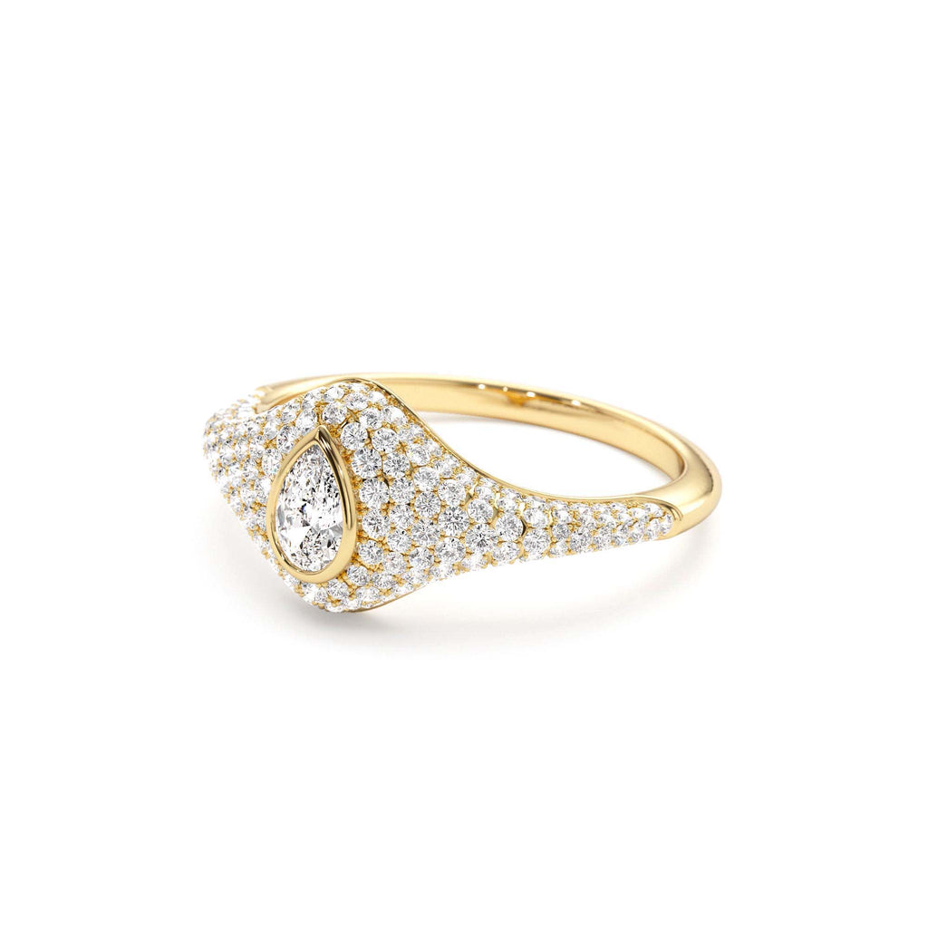 14K Pave Setting Pear Shaped Diamond Signet Ring - view 4