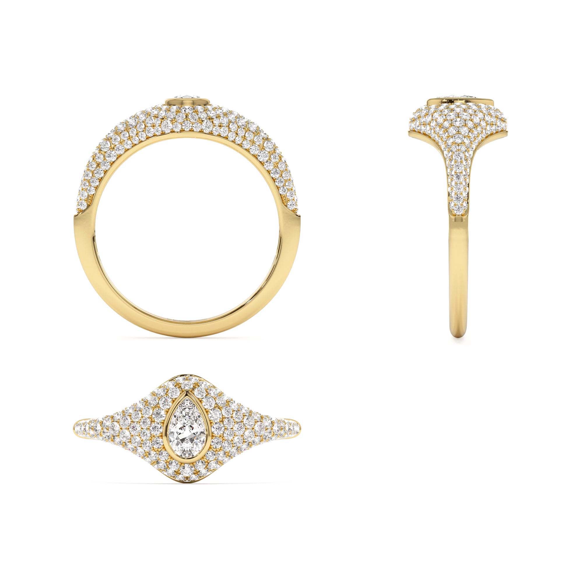 14K Pave Setting Pear Shaped Diamond Signet Ring - view 5