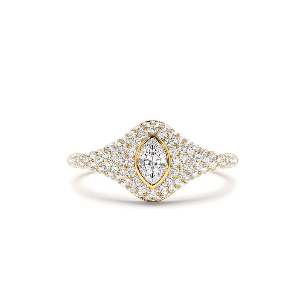 14K Pave Setting Marquise Shaped Diamond Signet Ring by Orlina Fine