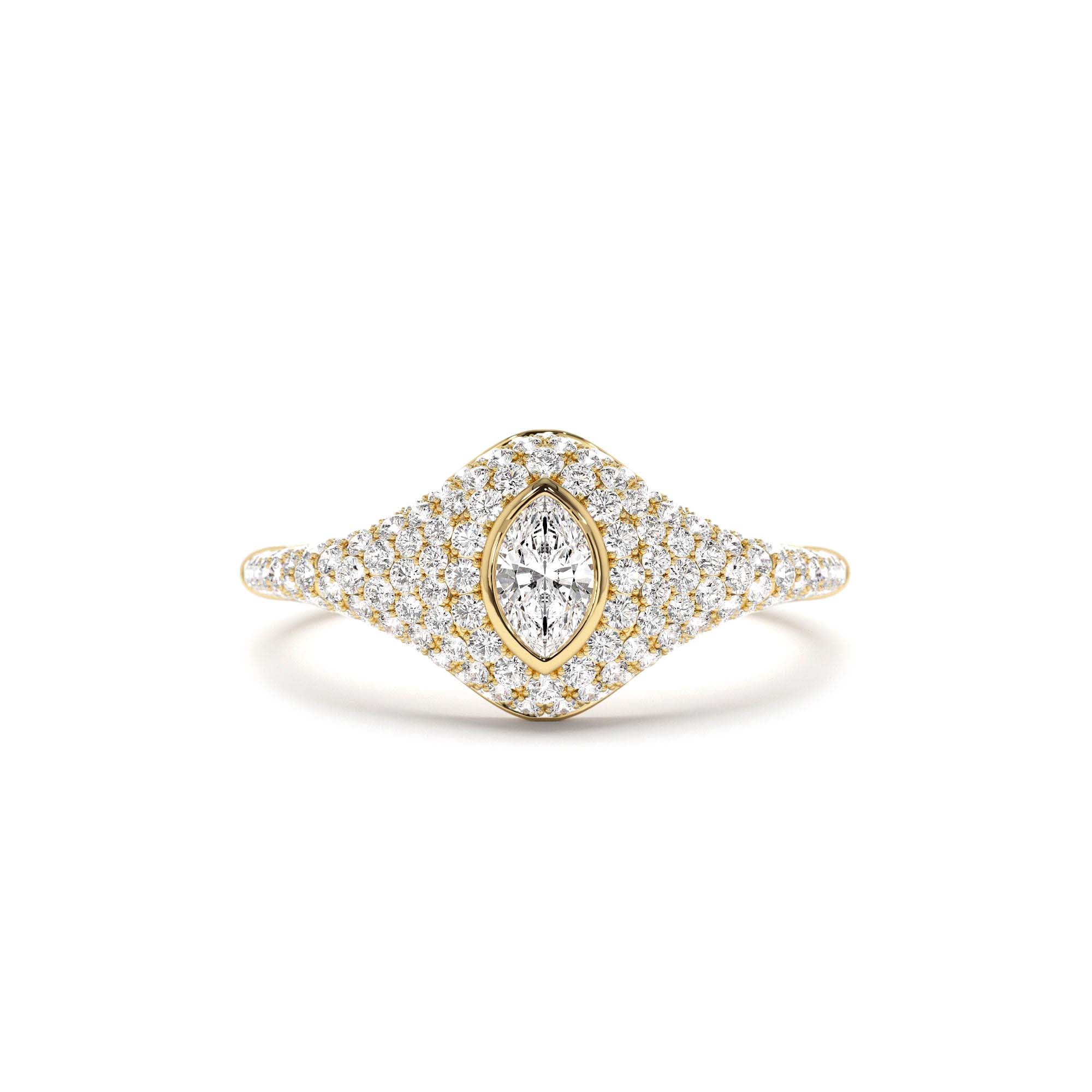 14K Pave Setting Marquise Shaped Diamond Signet Ring by Orlina Fine