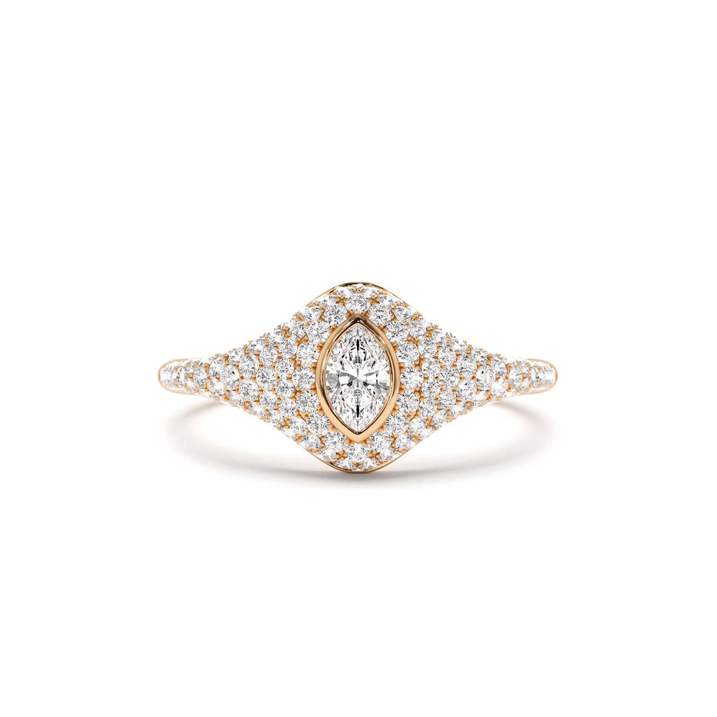 14K Pave Setting Marquise Shaped Diamond Signet Ring - view 2