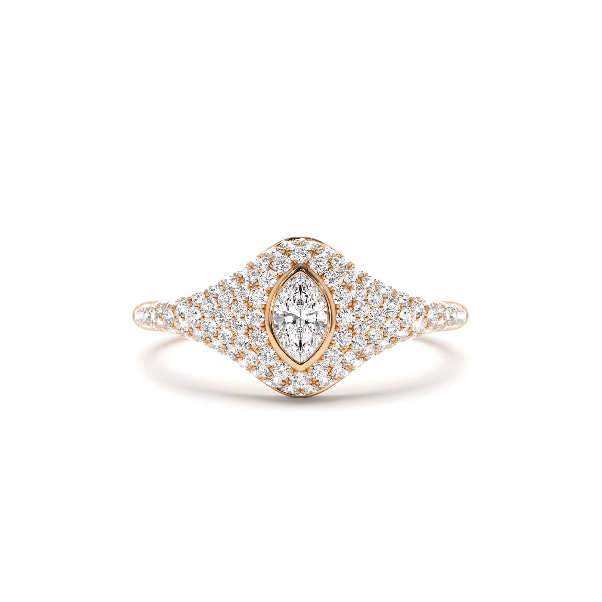 14K Pave Setting Marquise Shaped Diamond Signet Ring - view 2