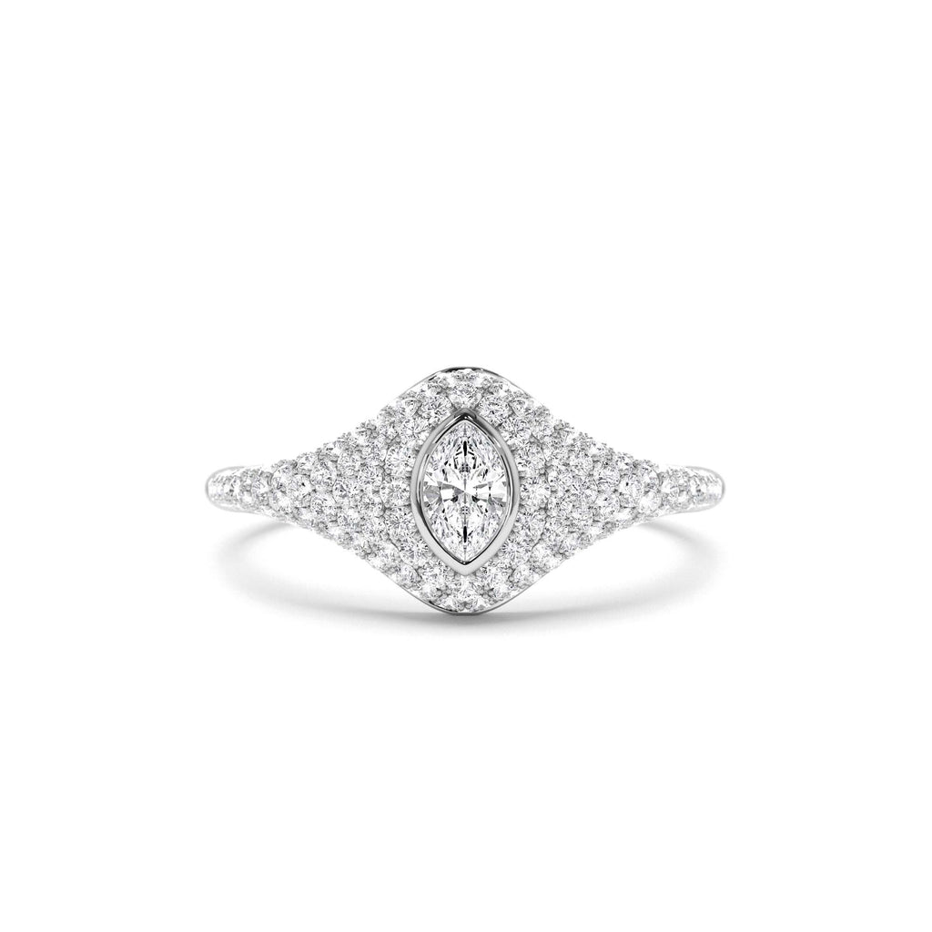 14K Pave Setting Marquise Shaped Diamond Signet Ring - view 3