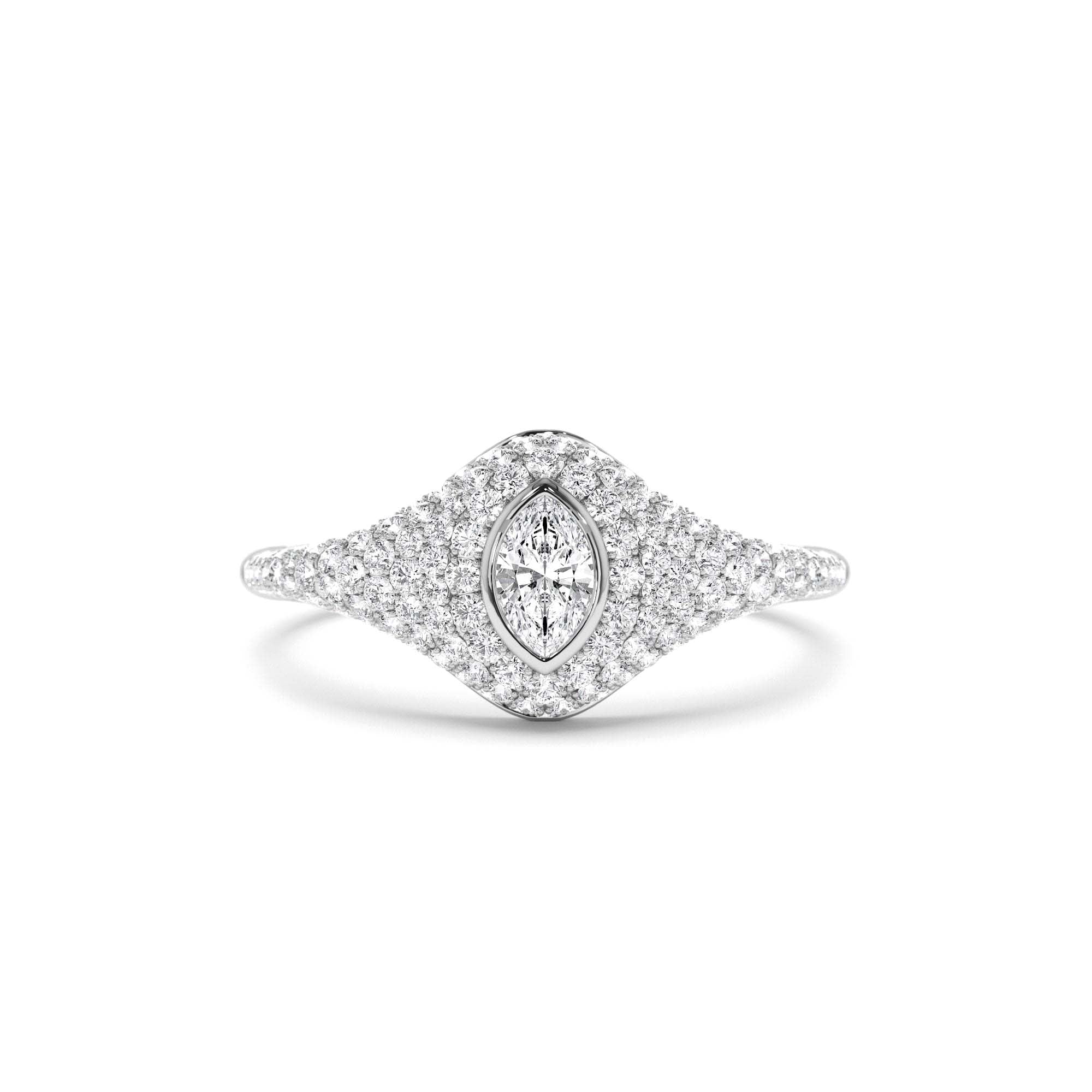 14K Pave Setting Marquise Shaped Diamond Signet Ring - view 3