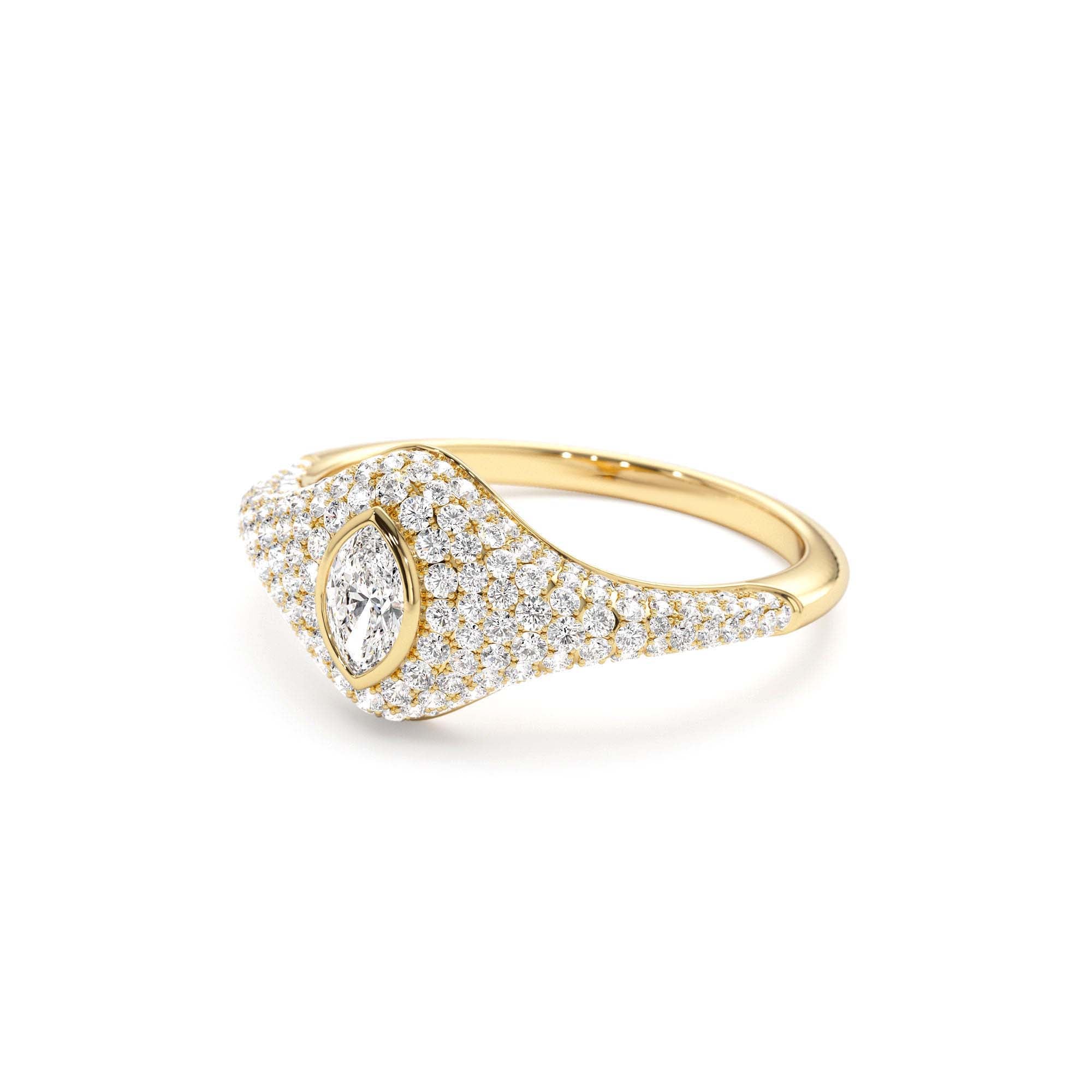 14K Pave Setting Marquise Shaped Diamond Signet Ring - view 4
