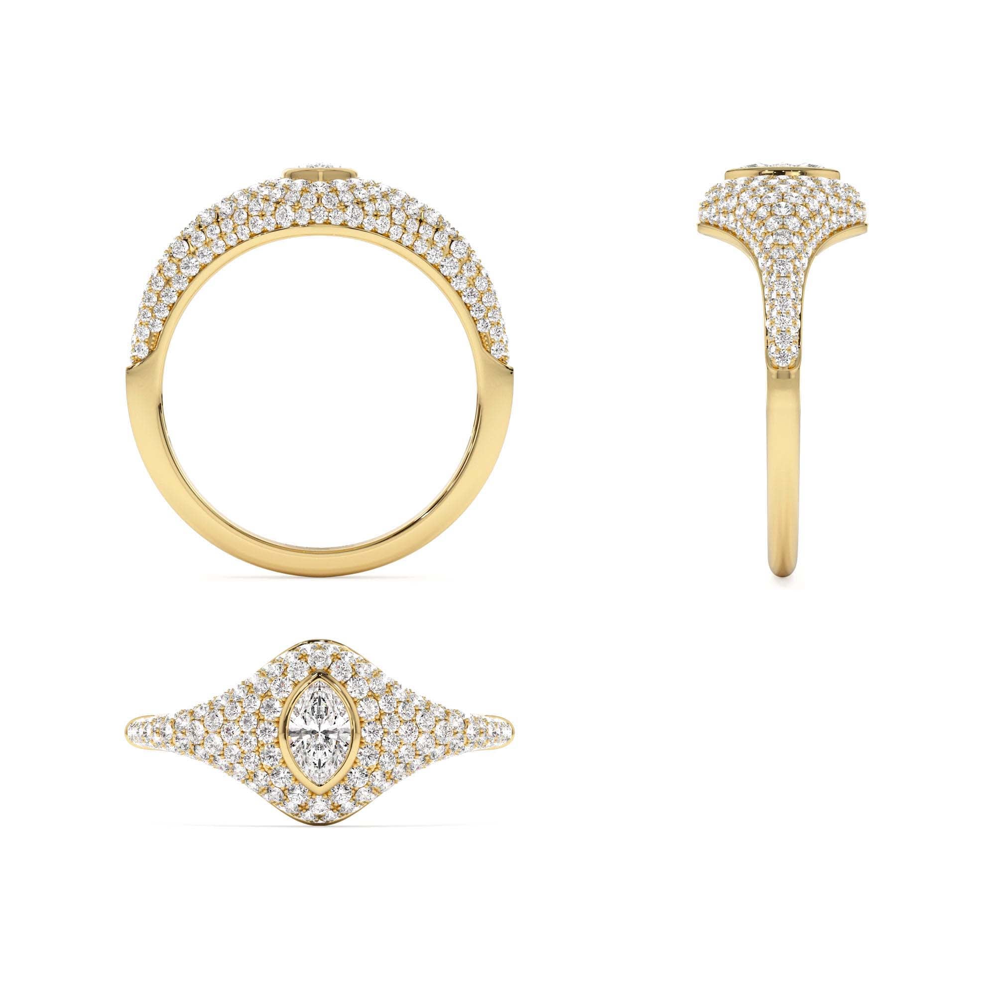 14K Pave Setting Marquise Shaped Diamond Signet Ring - view 5