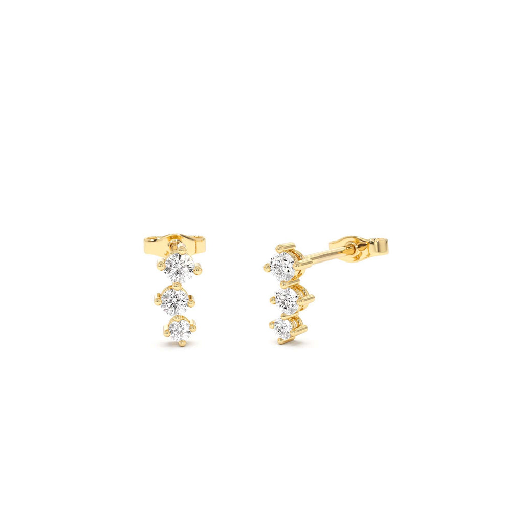 14k Three Stone Brilliant Diamond Studs 0.35 ctw by Orlina Fine