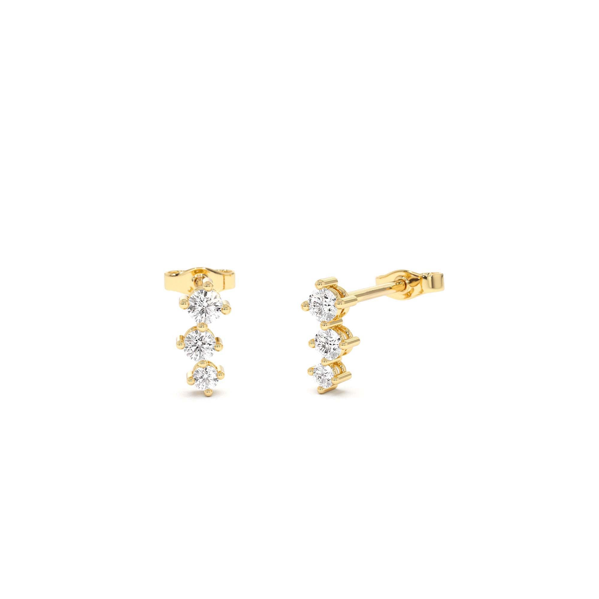 14k Three Stone Brilliant Diamond Studs 0.35 ctw by Orlina Fine
