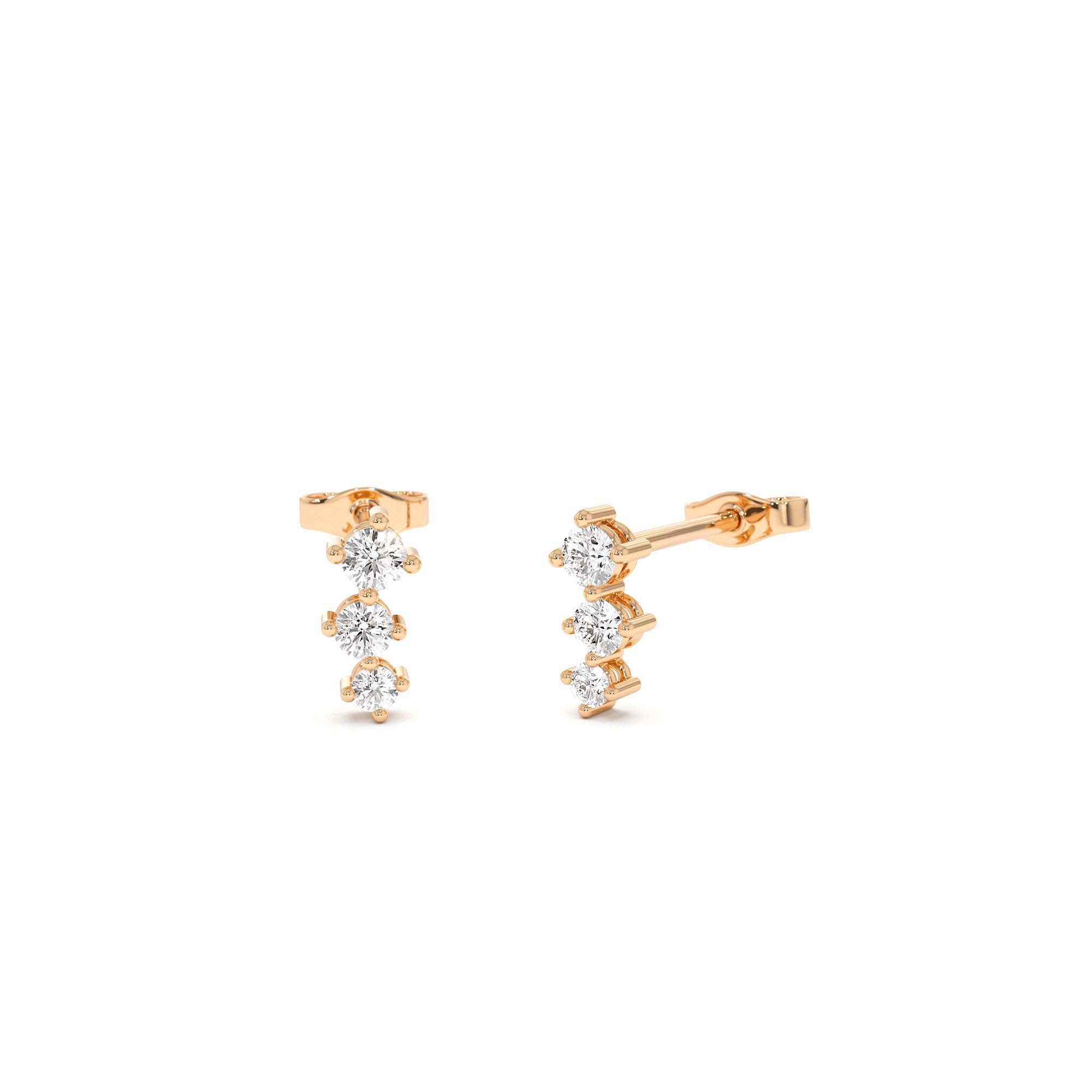 14k Three Stone Brilliant Diamond Studs 0.35 ctw - view 2