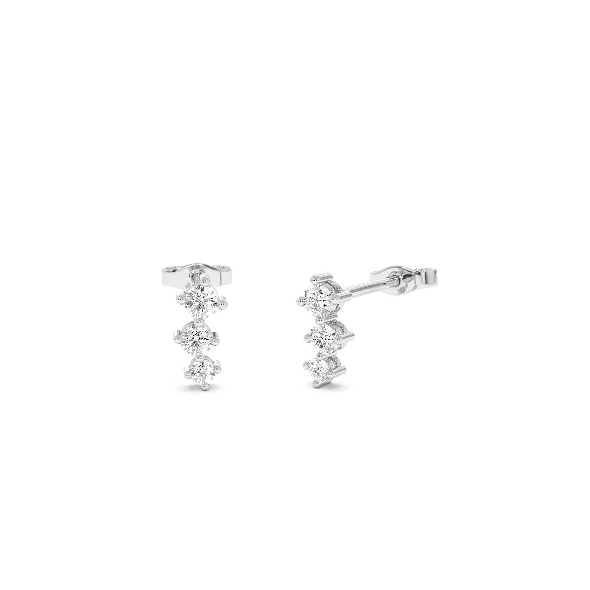 14k Three Stone Brilliant Diamond Studs 0.35 ctw - view 3
