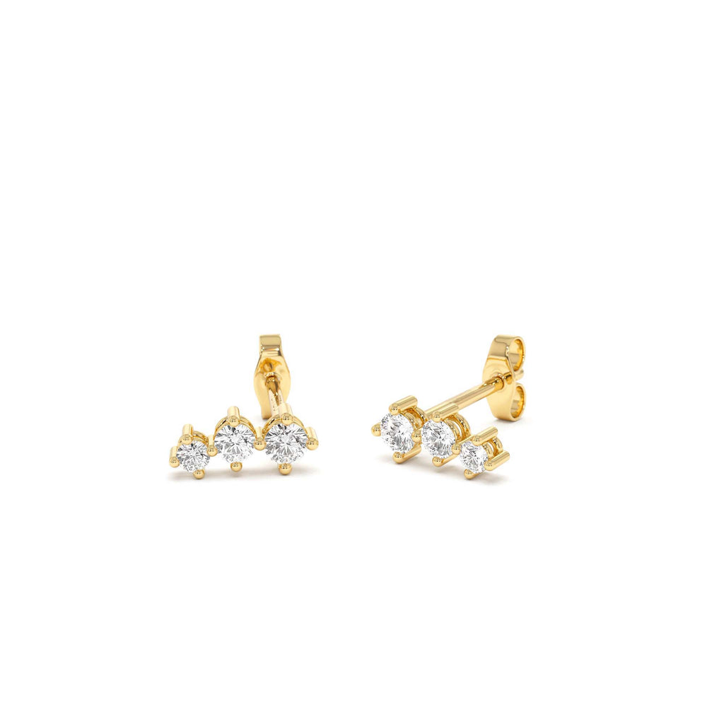 14k Three Stone Brilliant Diamond Studs 0.35 ctw - view 4
