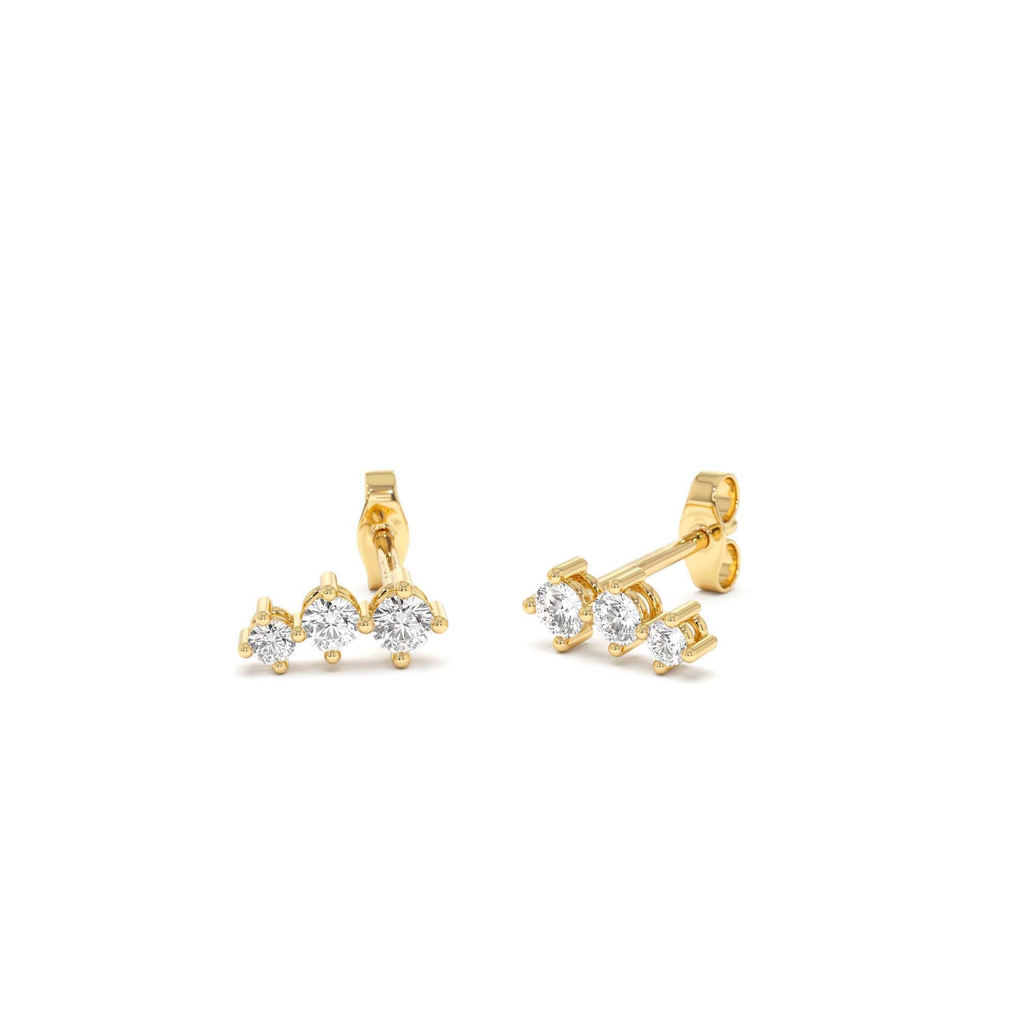 14k Three Stone Brilliant Diamond Studs 0.35 ctw - view 4