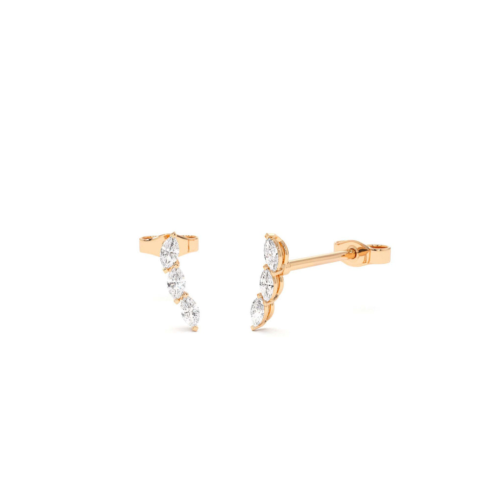 14k Three Stone Marquise Shaped Diamond Studs - view 2