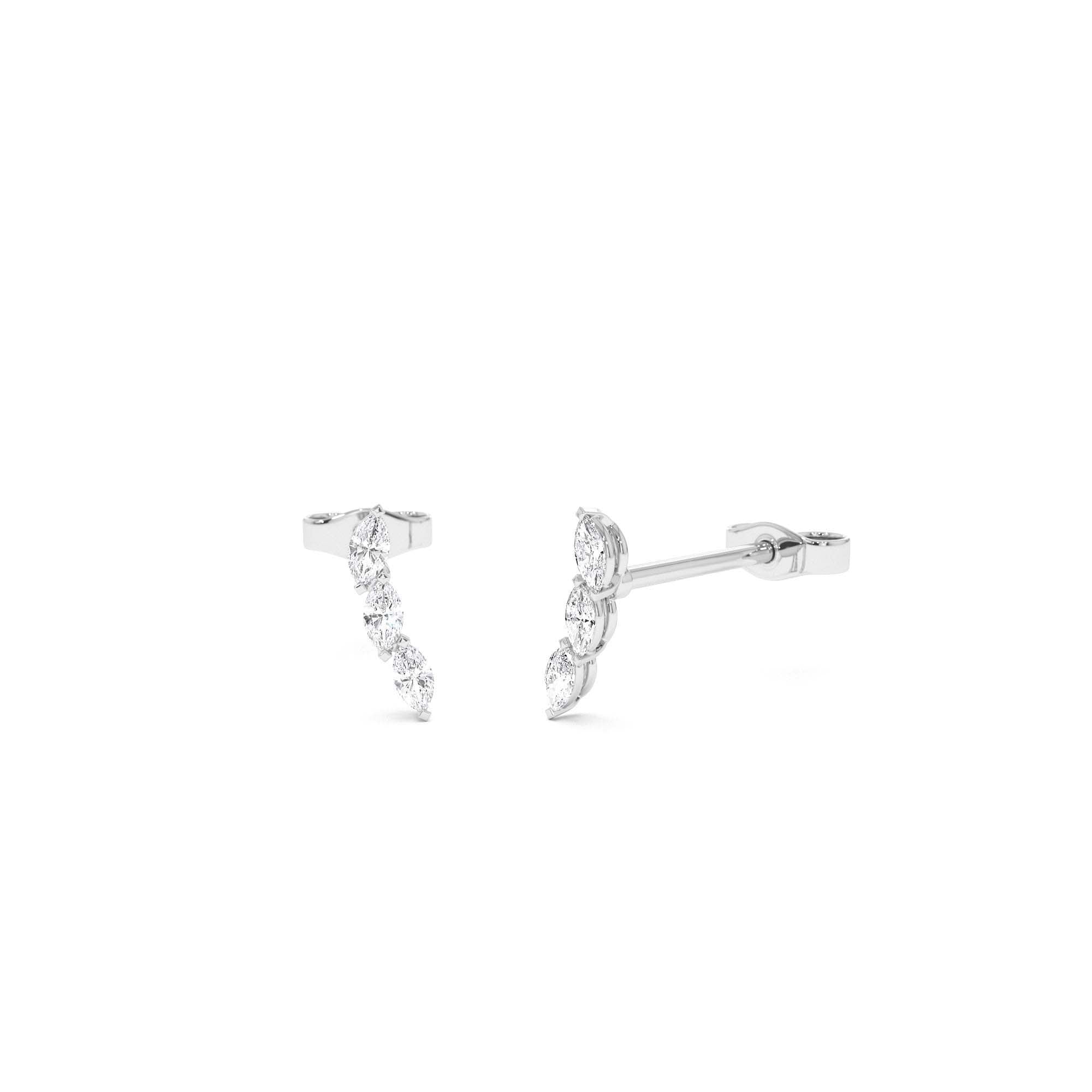 14k Three Stone Marquise Shaped Diamond Studs - view 3