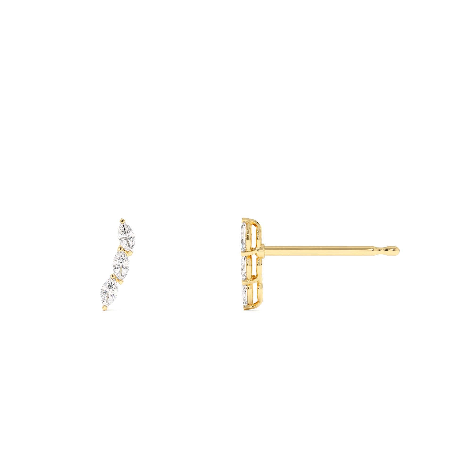 14k Three Stone Marquise Shaped Diamond Studs - view 4