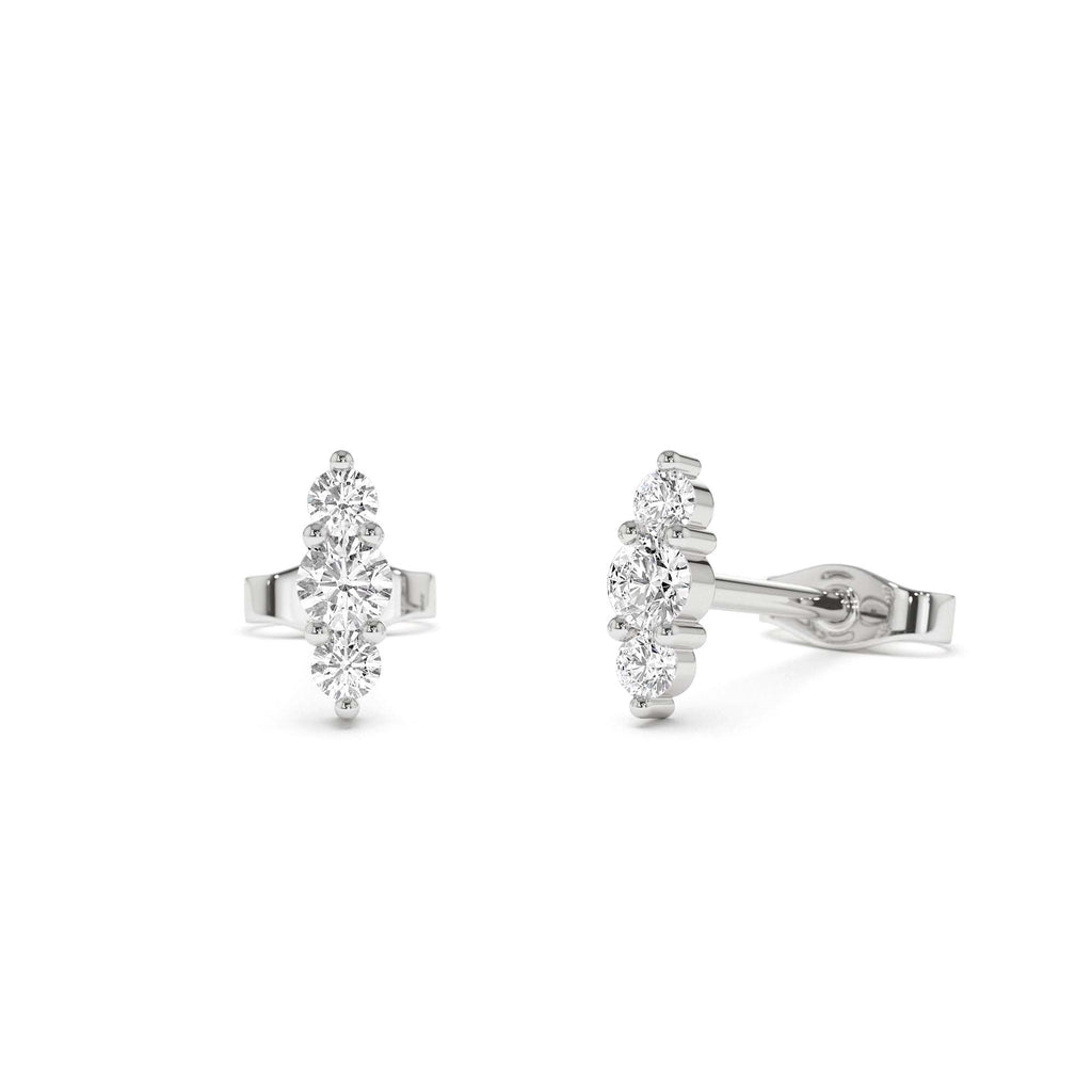 14k Triple Diamond Stud Earrings - view 3