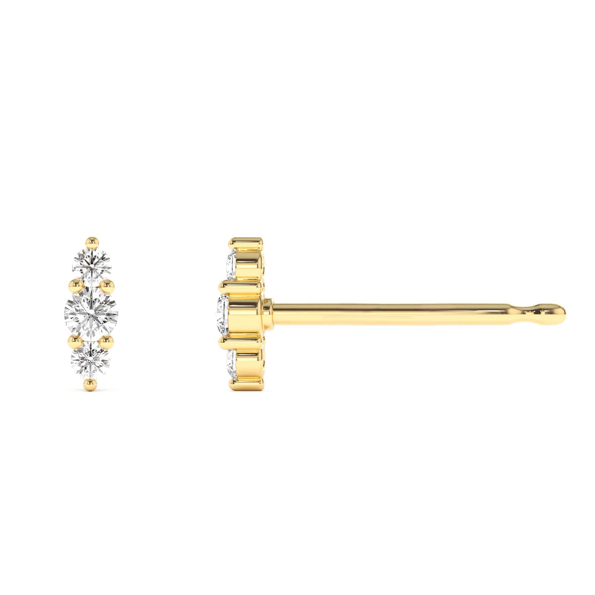 14k Triple Diamond Stud Earrings - view 4