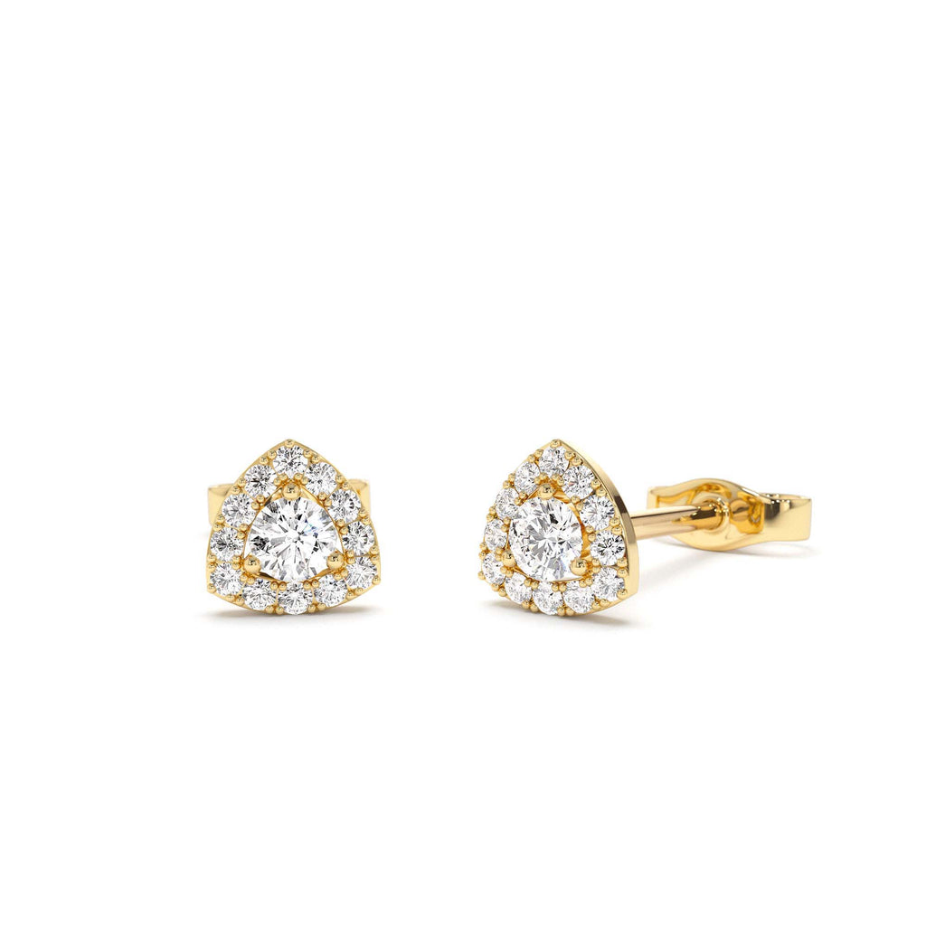 14k Triangle Halo Setting Diamond Studs by Orlina Fine