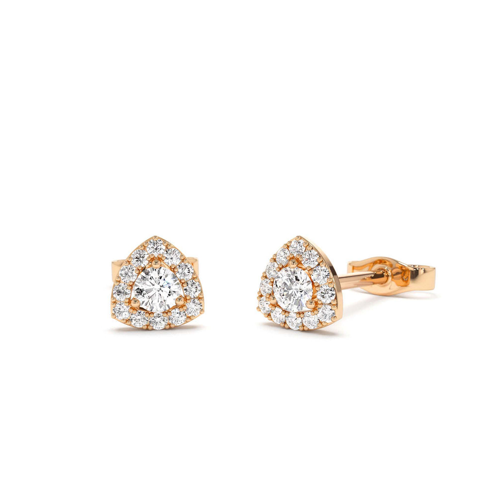 14k Triangle Halo Setting Diamond Studs - view 2