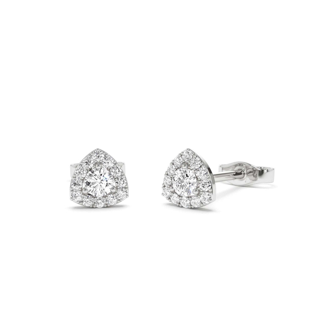 14k Triangle Halo Setting Diamond Studs - view 3