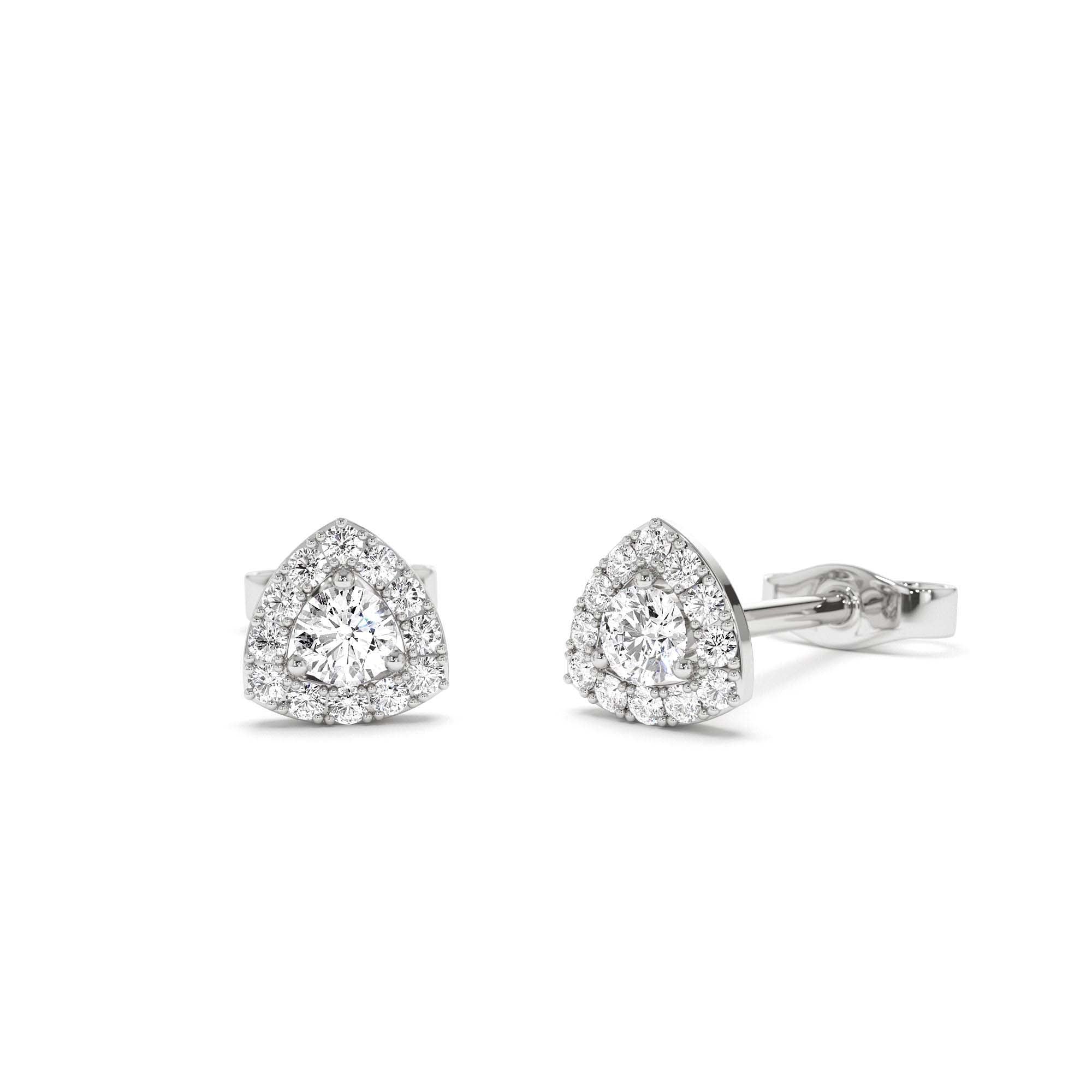 14k Triangle Halo Setting Diamond Studs - view 3