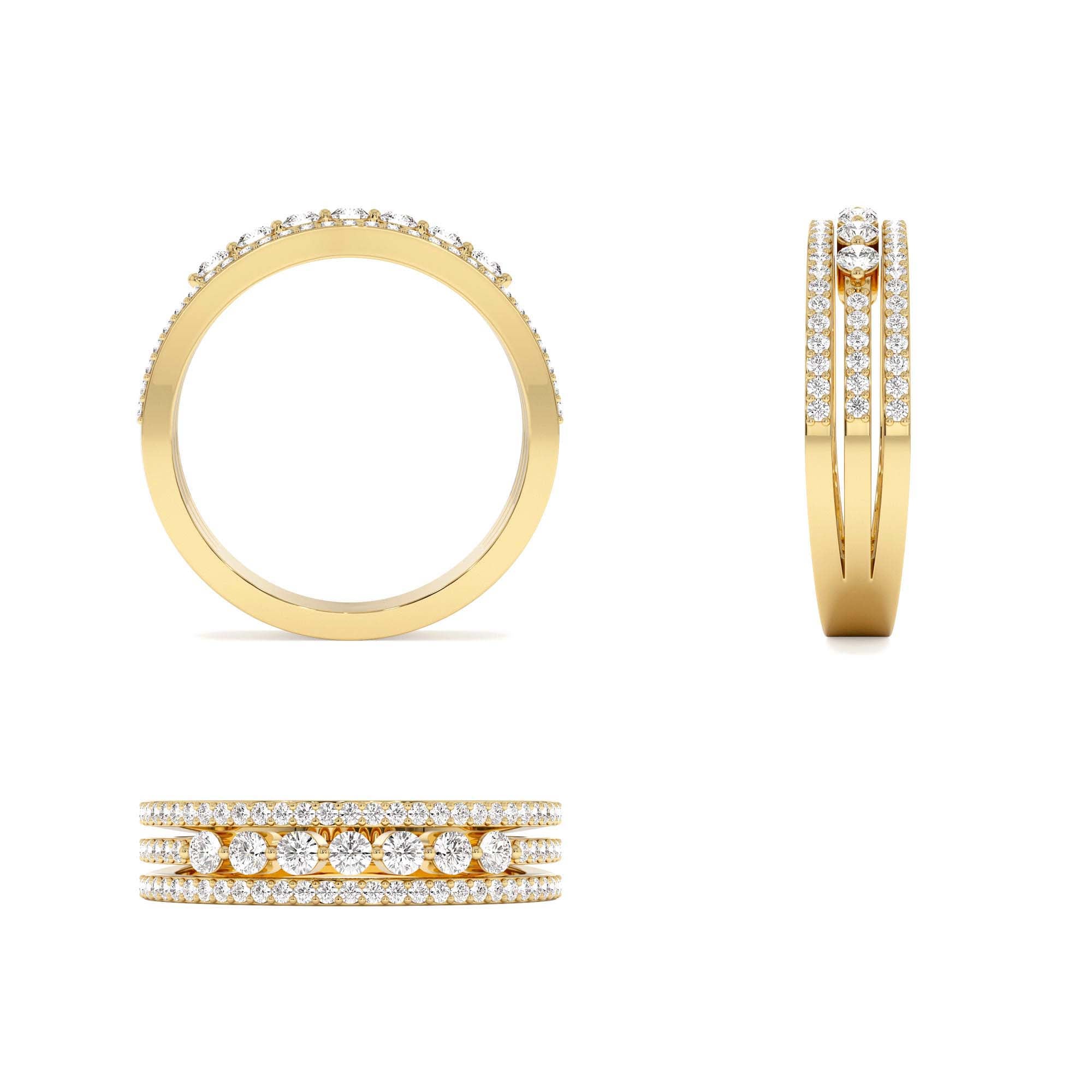 14k Triple Row Diamond Stacking Wedding Ring - view 5