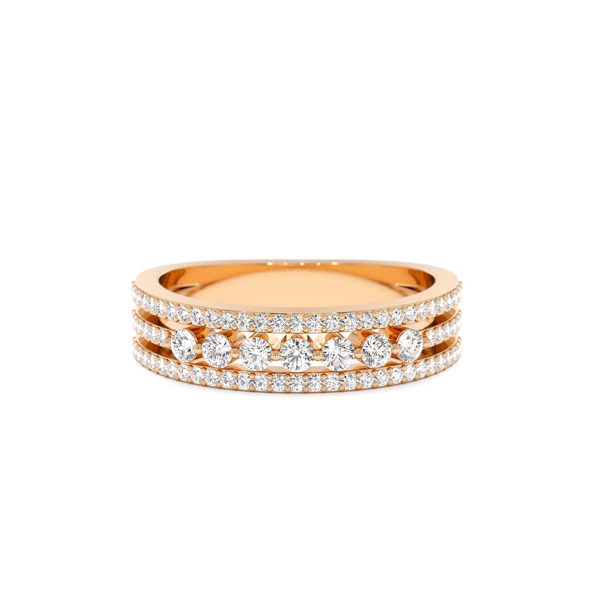 14k Triple Row Diamond Stacking Wedding Ring - view 2